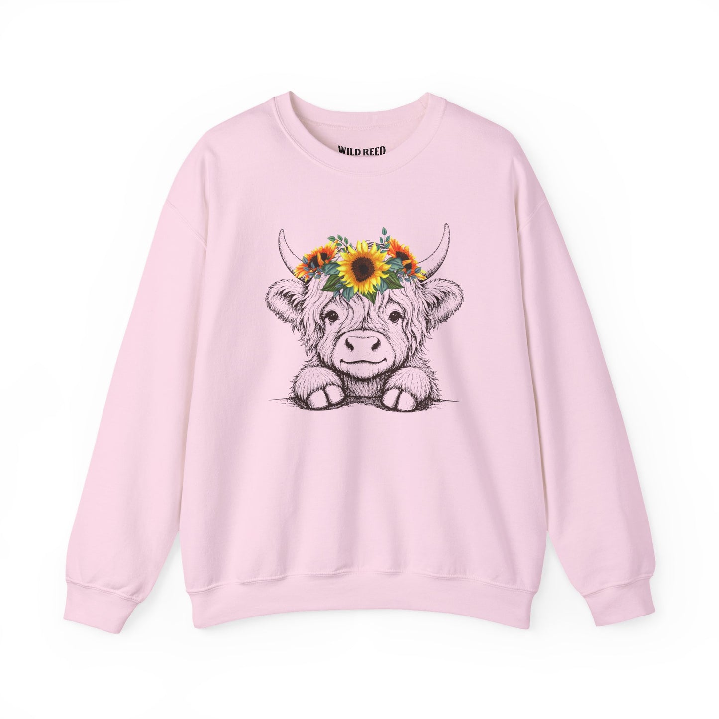 Baby Highland Cow Sunflower Crown Graphic Tee | Cute Floral Cow Shirt | Wild Reed Apparel