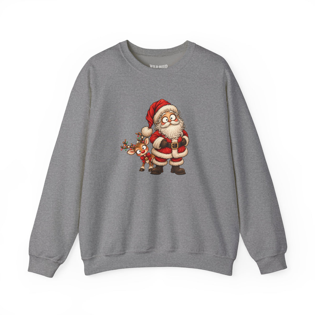 Vintage Santa & Reindeer Christmas Sweatshirt | Cute Retro Holiday Crewneck