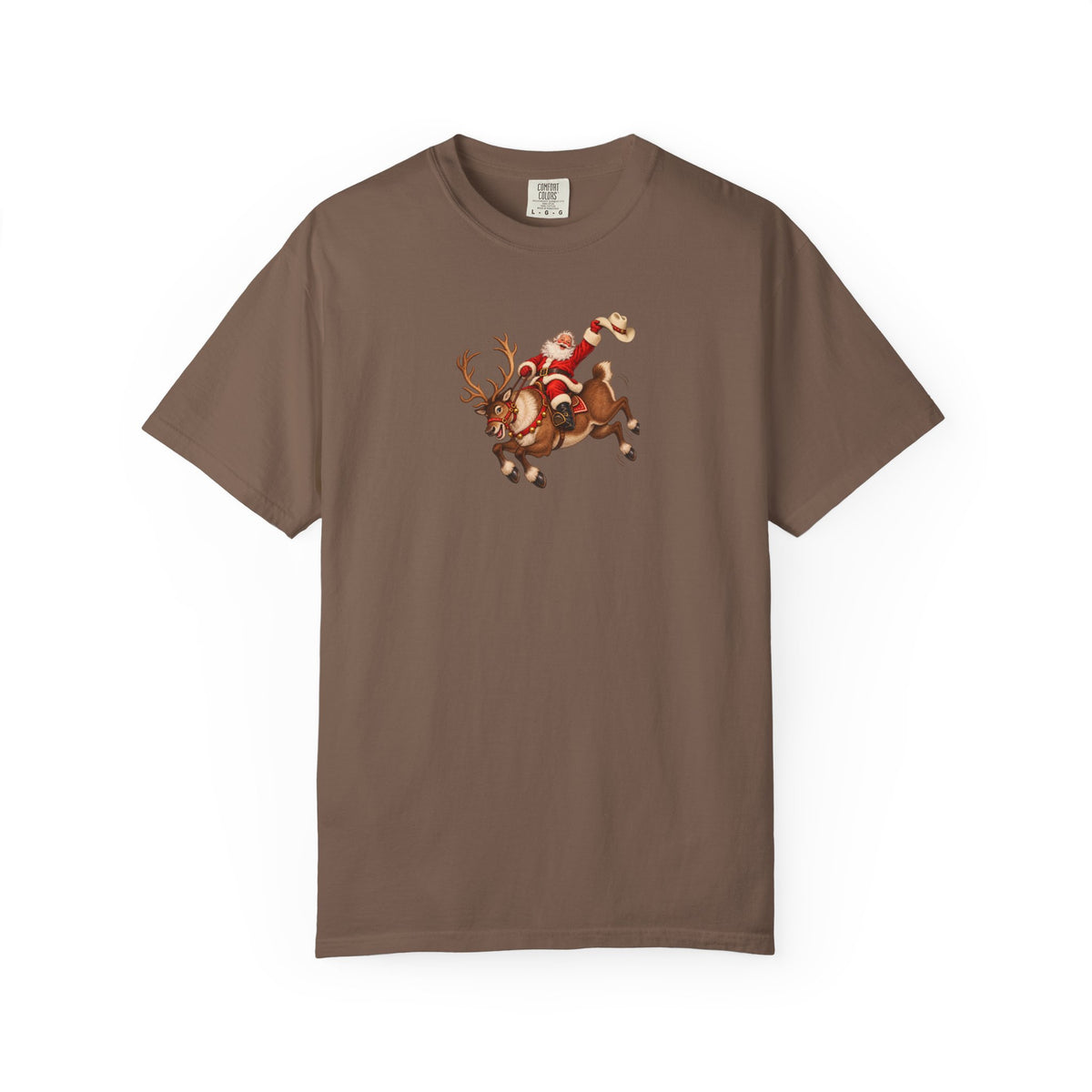 Santa Riding a Bucking Reindeer Graphic Tee | Western Christmas Shirt