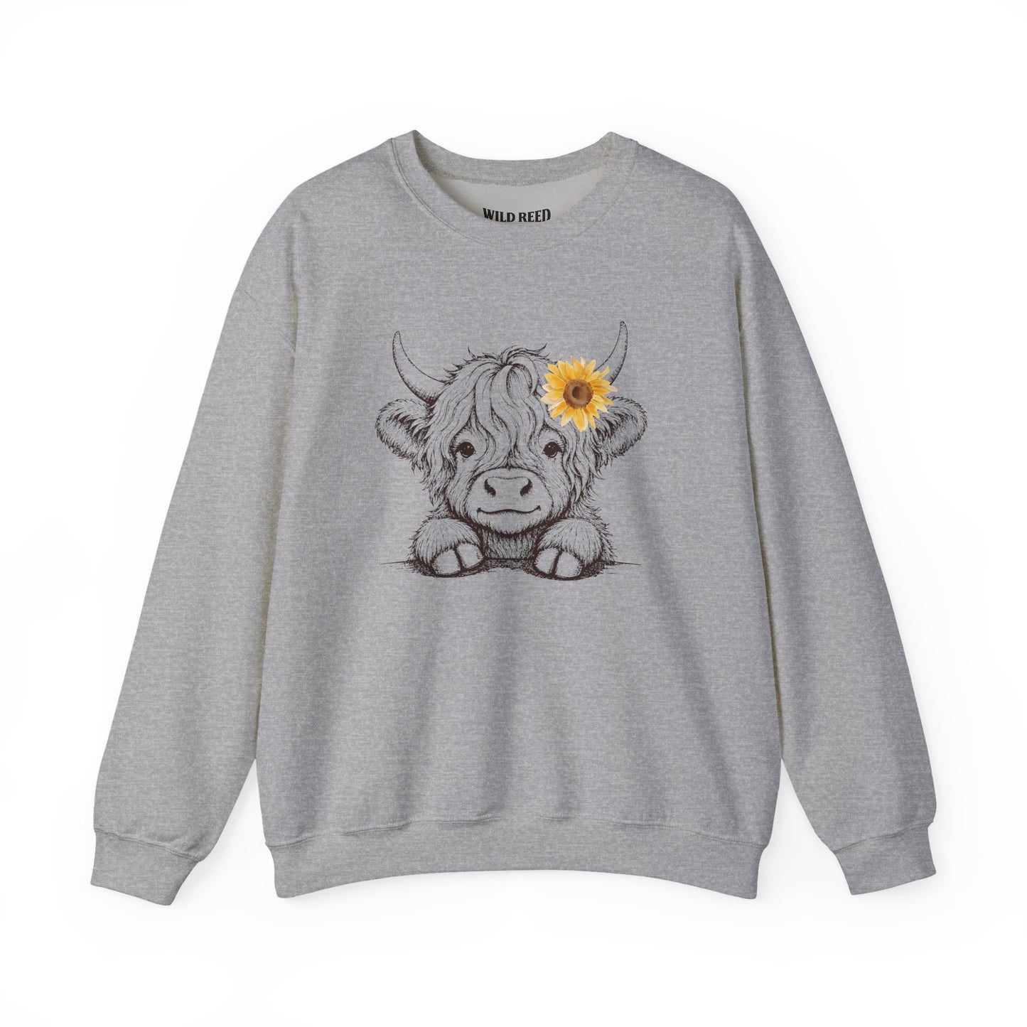Baby Highland Cow Sunflower Sweatshirt | Cute Country Crewneck | Gildan 18000 | Wild Reed Apparel