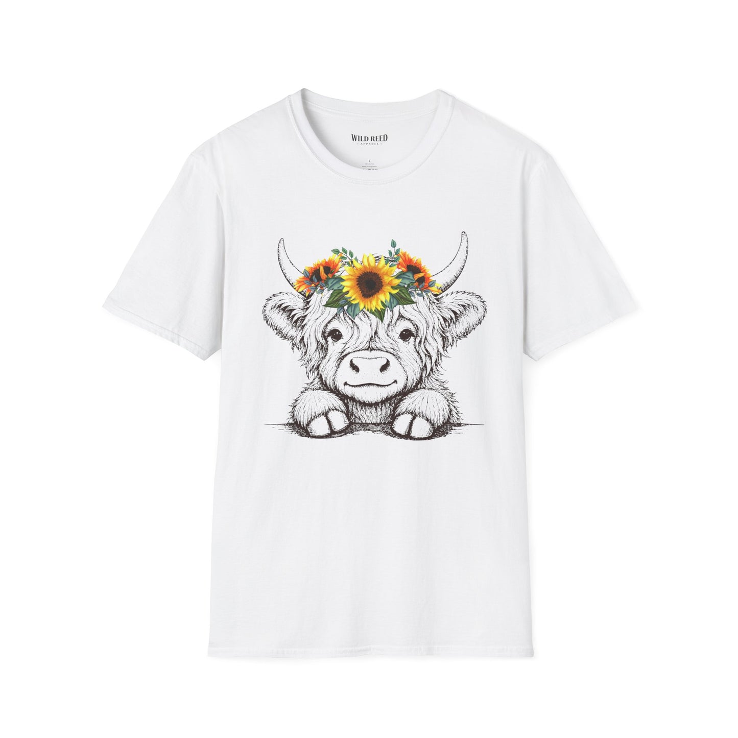 Highland Cow Sunflower Crown T-Shirt | Cute Floral Cow Graphic Tee | Farmhouse Western Shirt | Country Girl Gift