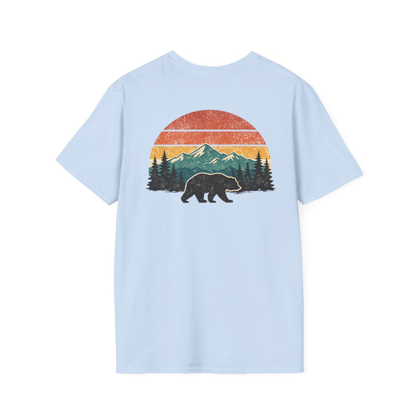Bear Mountain Sunset T-Shirt | Vintage Retro Bear Landscape Graphic Tee | Unisex Outdoor Western Shirt