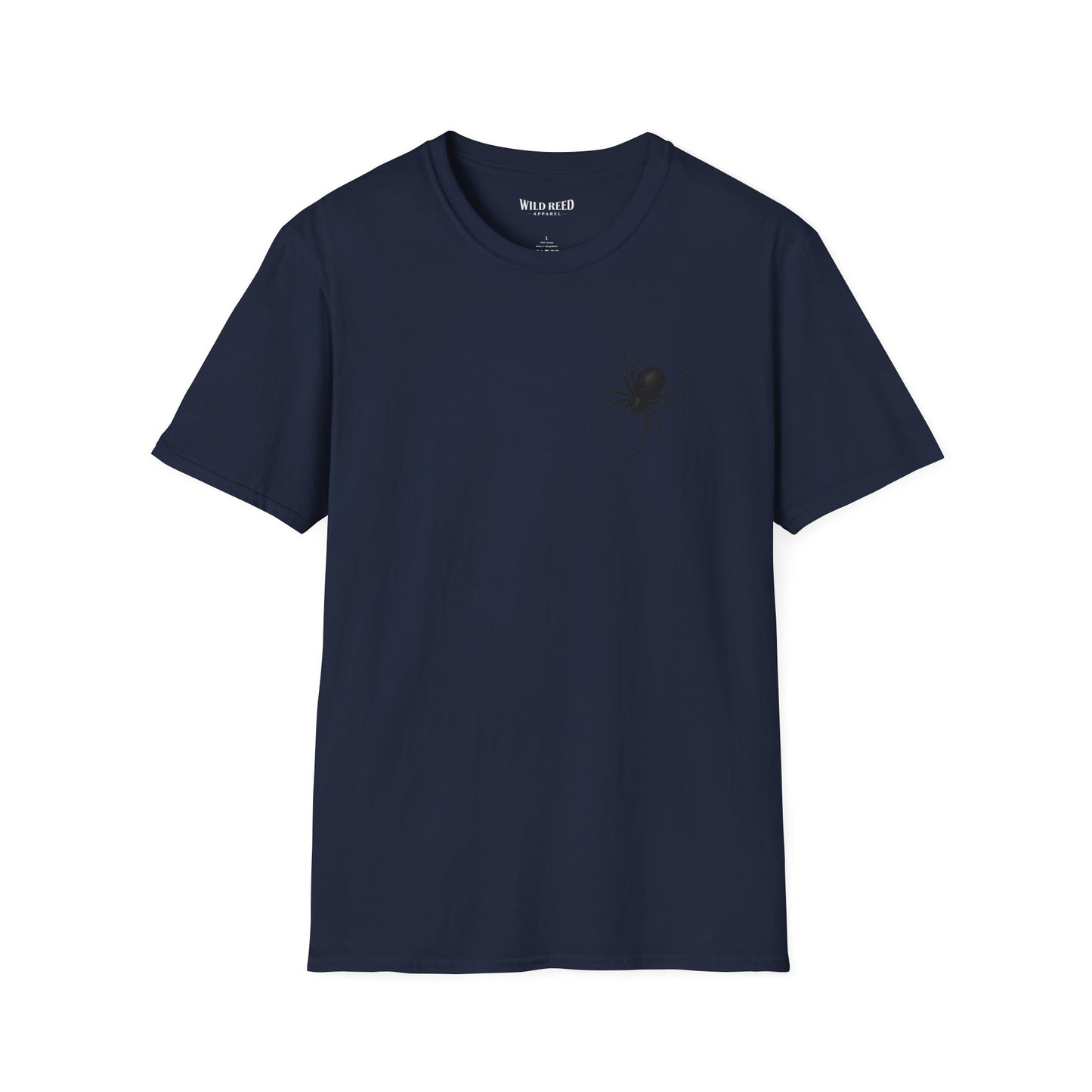Black Spider graphic navy tee with a subtle black spider chest print