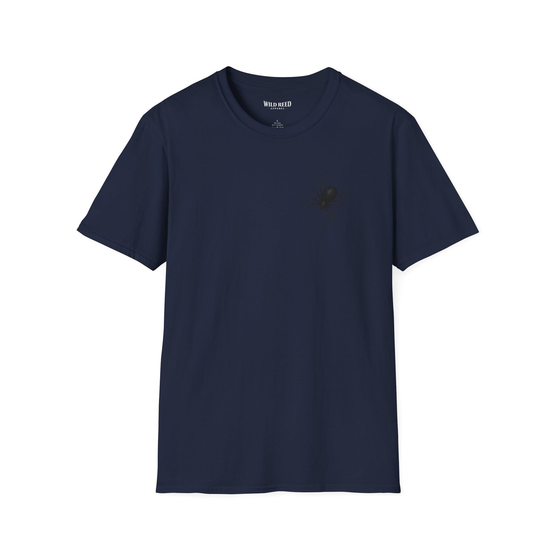 Black Spider graphic navy tee with a subtle black spider chest print