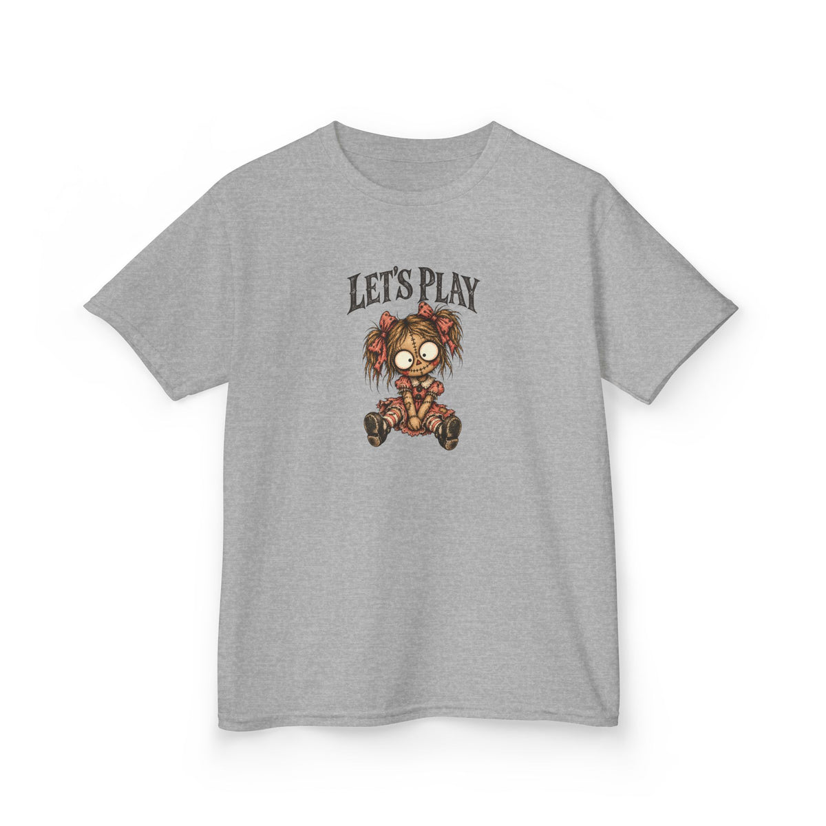 Let's Play Creepy Doll Youth Halloween T-Shirt | Spooky Kids Graphic Tee