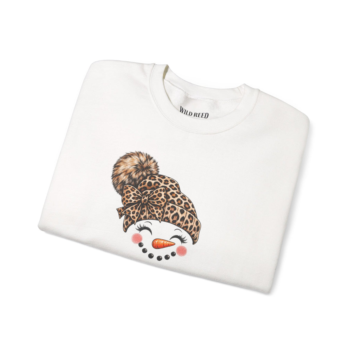 Leopard Print Hat Snowman Face Crewneck Sweatshirt