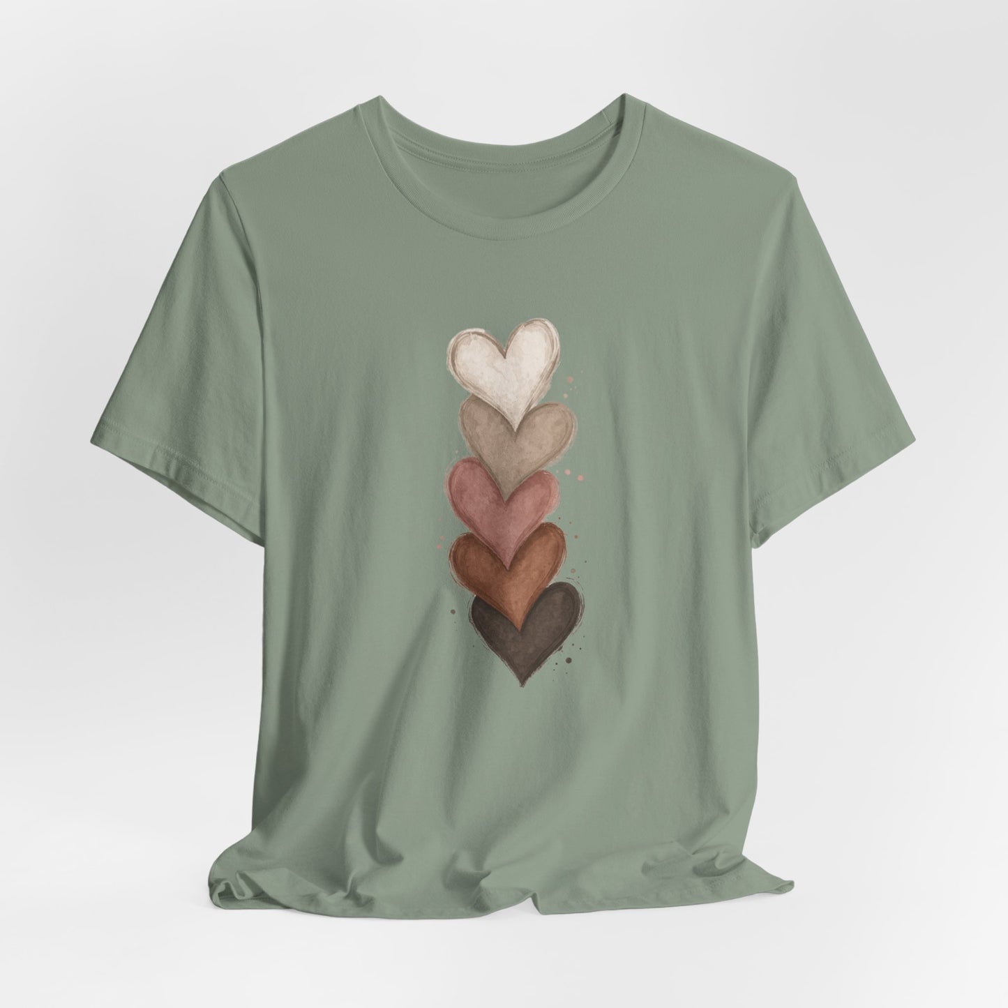 Neutral Bold Stacked Hearts Bella Canvas Tee • Minimal Heart Graphic Shirt • Soft Aesthetic Graphic Tee for Women