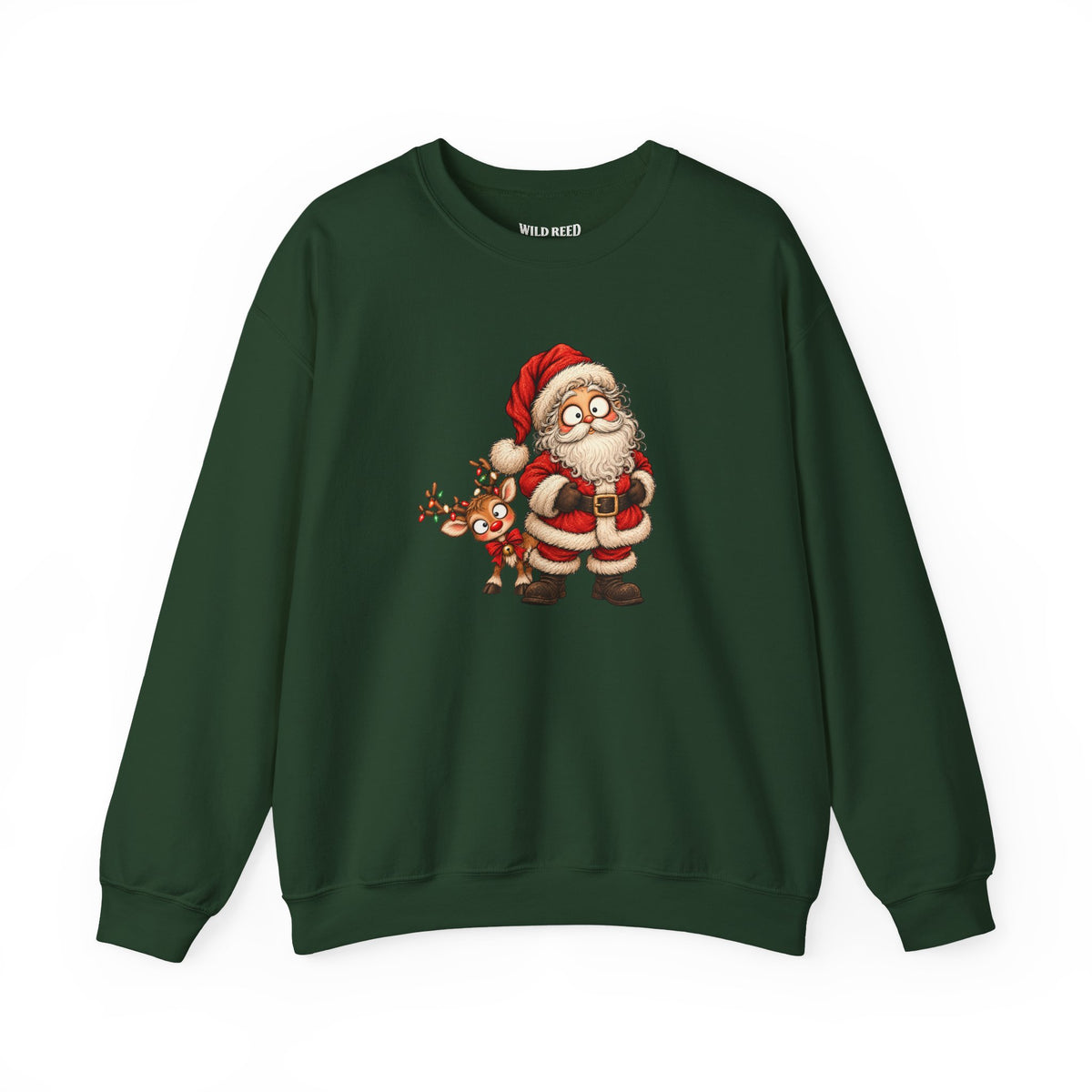 Vintage Santa & Reindeer Christmas Sweatshirt | Cute Retro Holiday Crewneck
