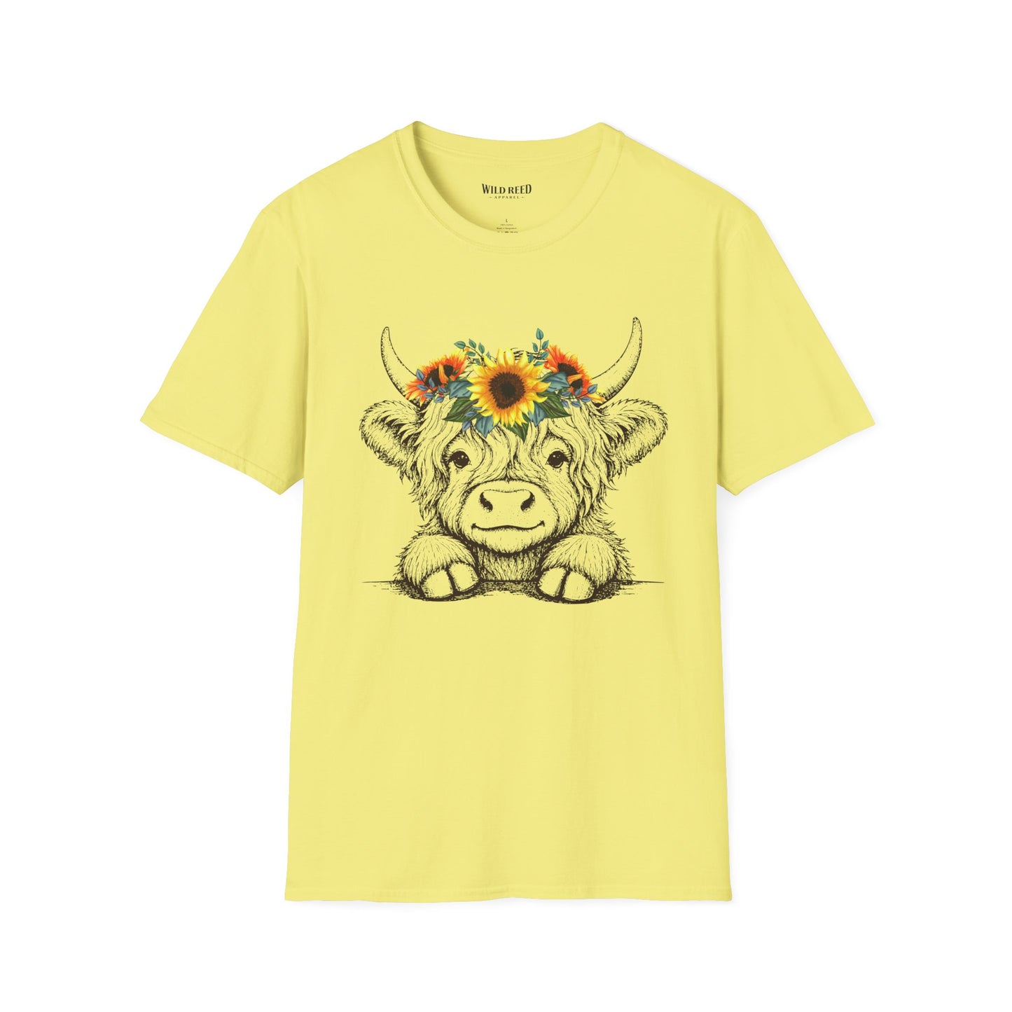 Highland Cow Sunflower Crown T-Shirt | Cute Floral Cow Graphic Tee | Farmhouse Western Shirt | Country Girl Gift
