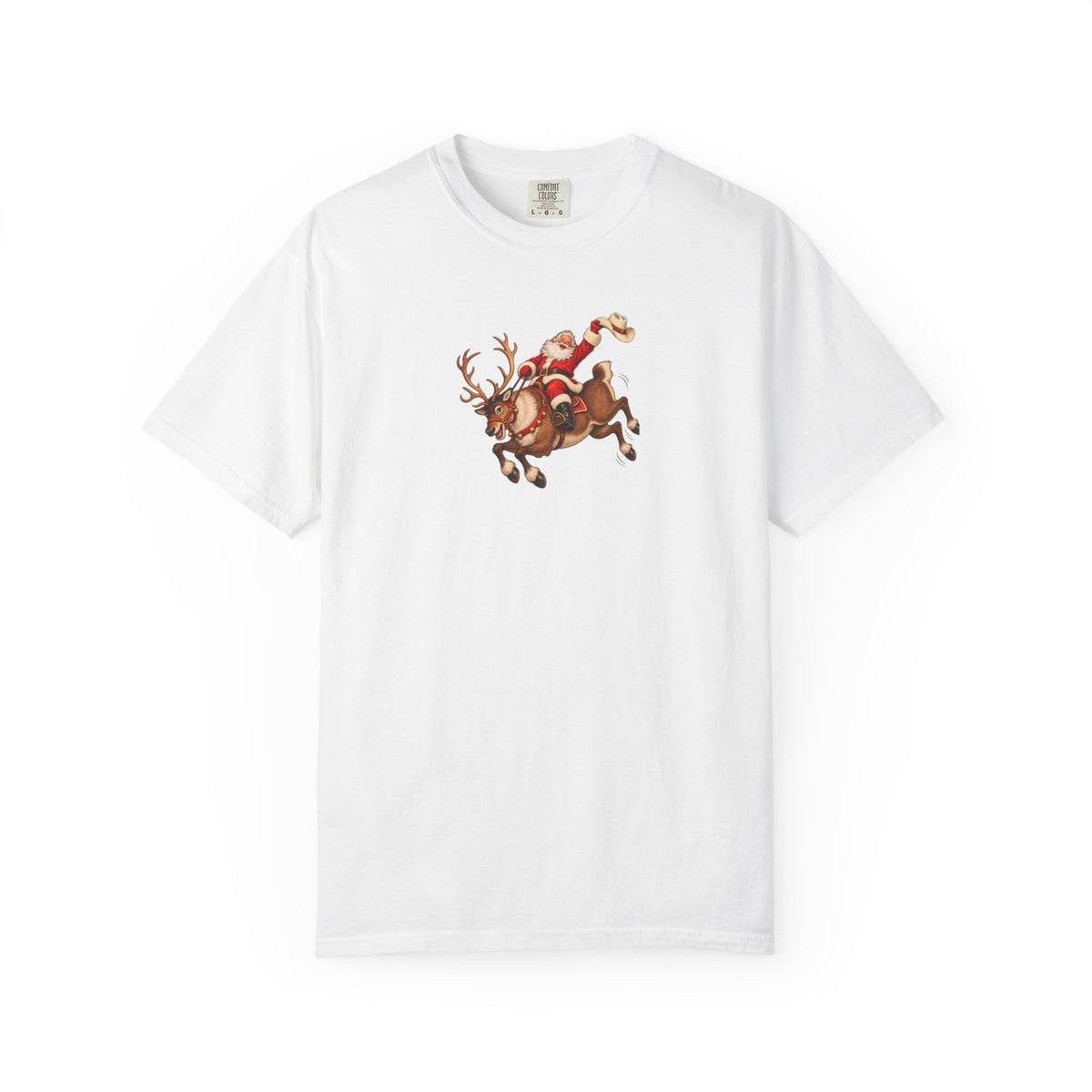 Santa Riding a Bucking Reindeer Graphic Tee | Western Christmas Shirt