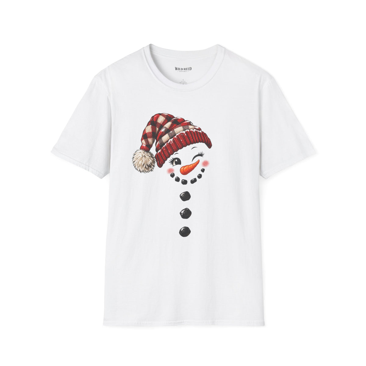 Plaid Beanie Snowman Face T-Shirt | Christmas Graphic Tee