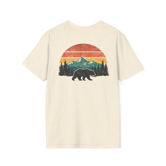 Bear Mountain Sunset T-Shirt | Vintage Retro Bear Landscape Graphic Tee | Unisex Outdoor Western Shirt