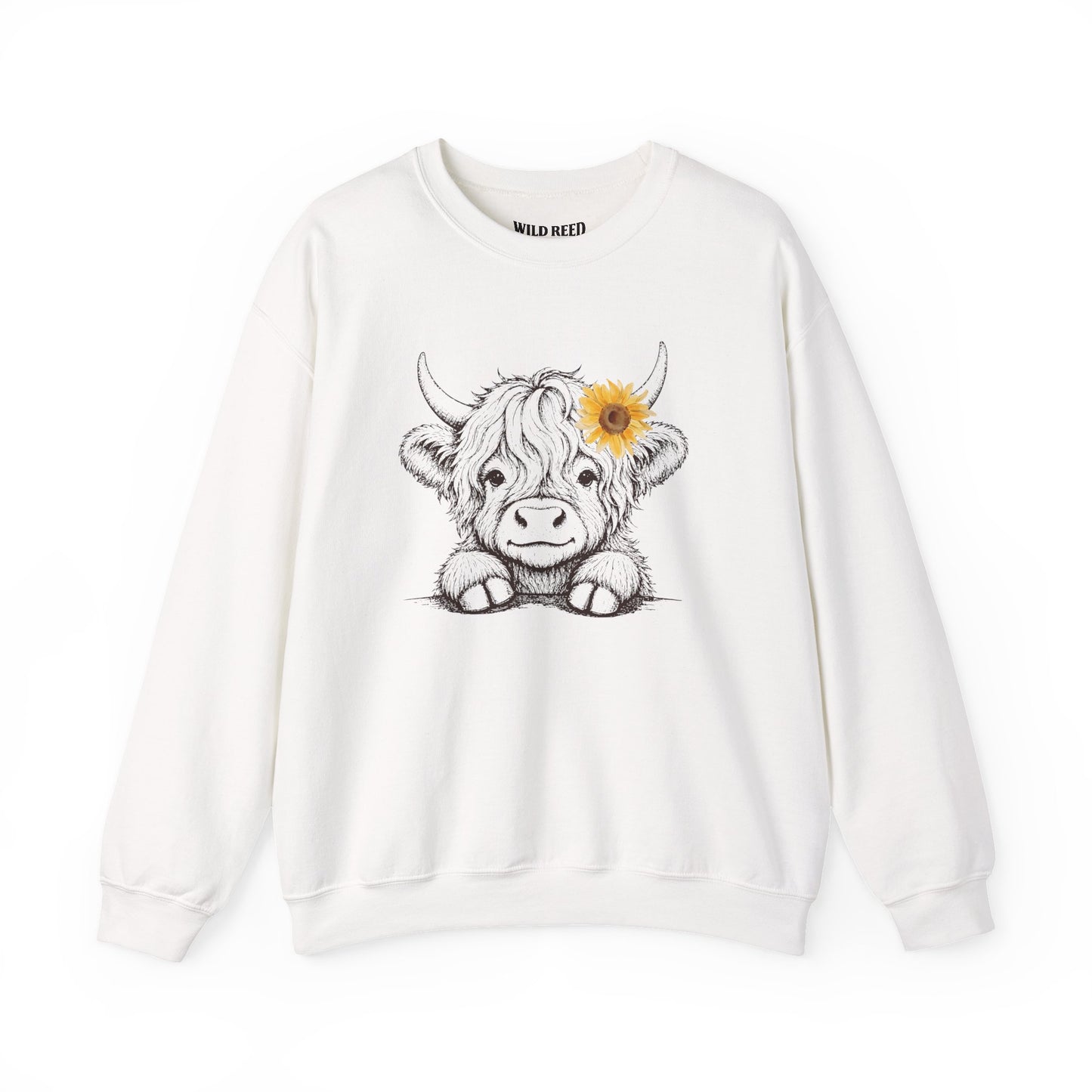Baby Highland Cow Sunflower Sweatshirt | Cute Country Crewneck | Gildan 18000 | Wild Reed Apparel