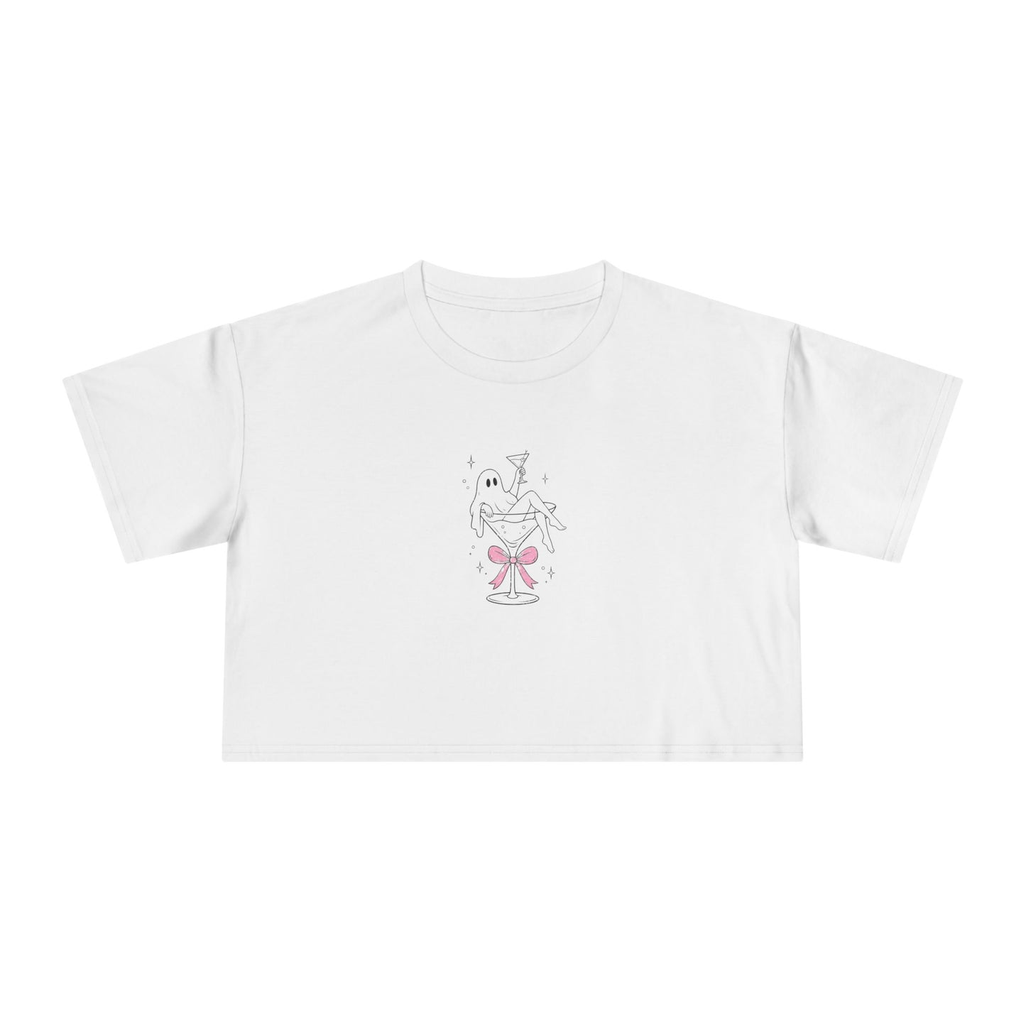Martini Ghost Crop Tee – Cute Halloween Cocktail Graphic Shirt