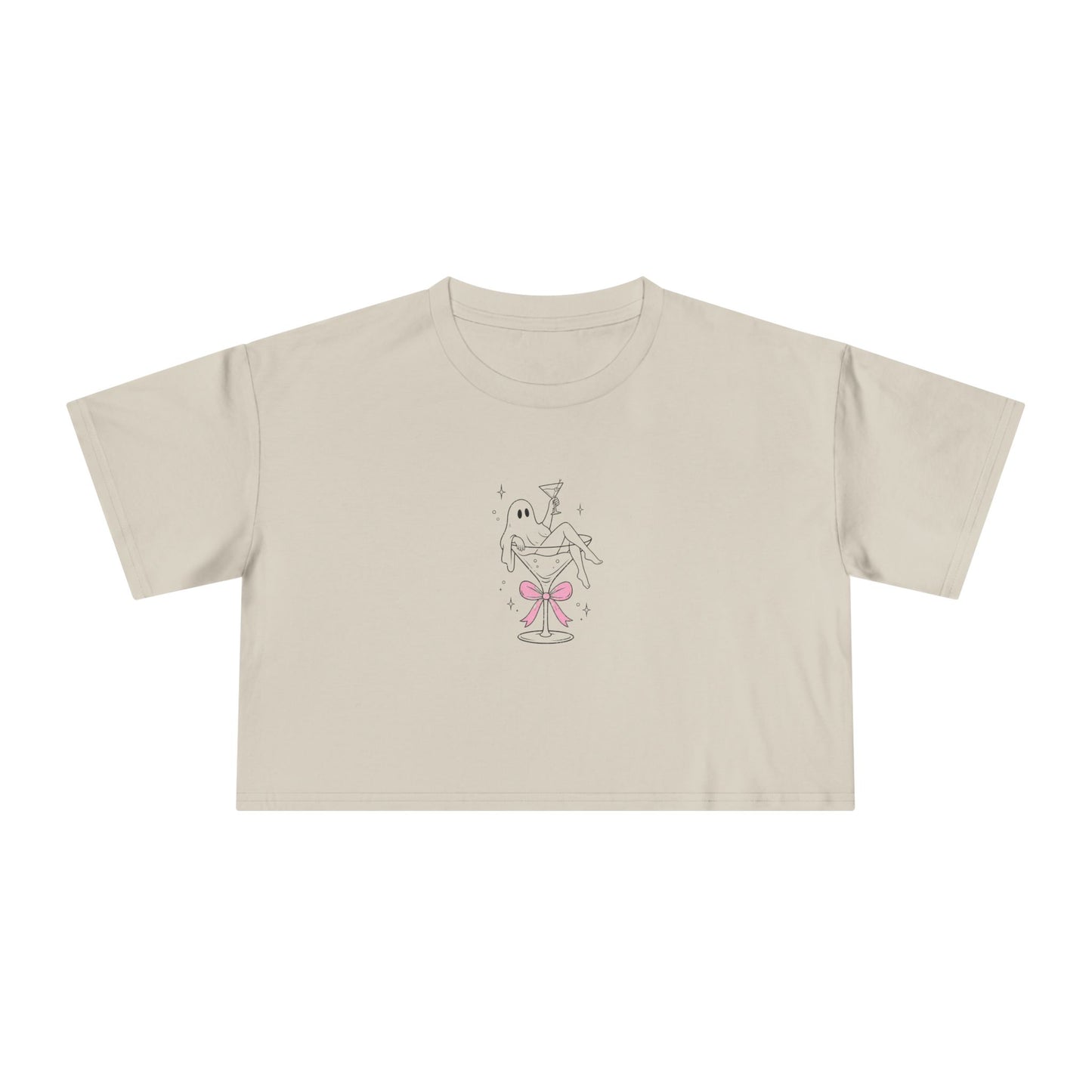 Martini Ghost Crop Tee – Cute Halloween Cocktail Graphic Shirt
