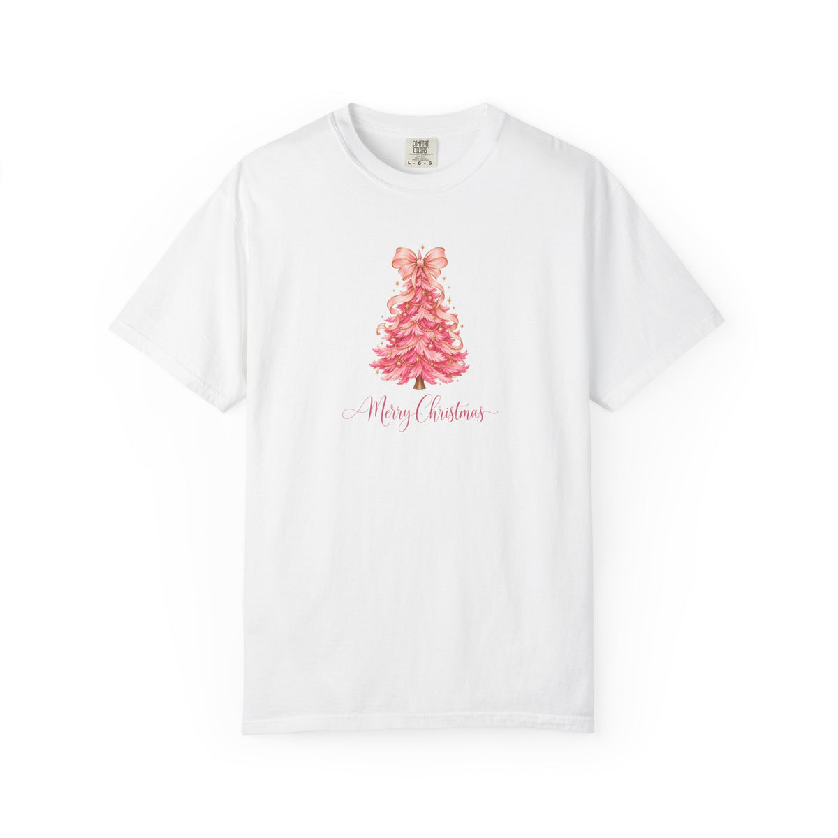 Pink Christmas Tree Graphic Tee | Merry Christmas Comfort Colors Shirt