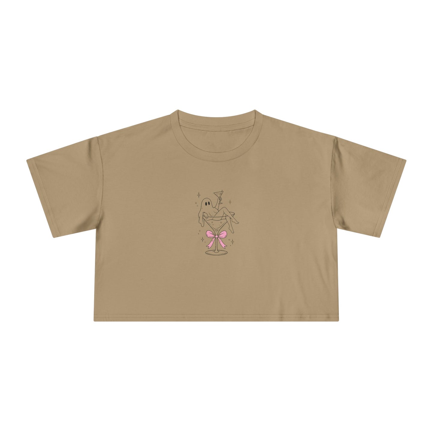 Martini Ghost Crop Tee – Cute Halloween Cocktail Graphic Shirt