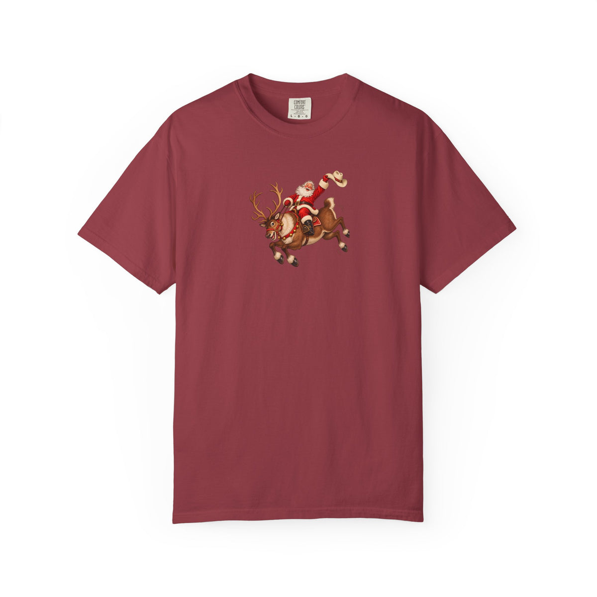 Santa Riding a Bucking Reindeer Graphic Tee | Western Christmas Shirt