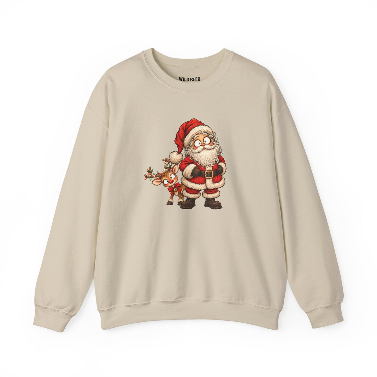 Vintage Santa & Reindeer Christmas Sweatshirt | Cute Retro Holiday Crewneck