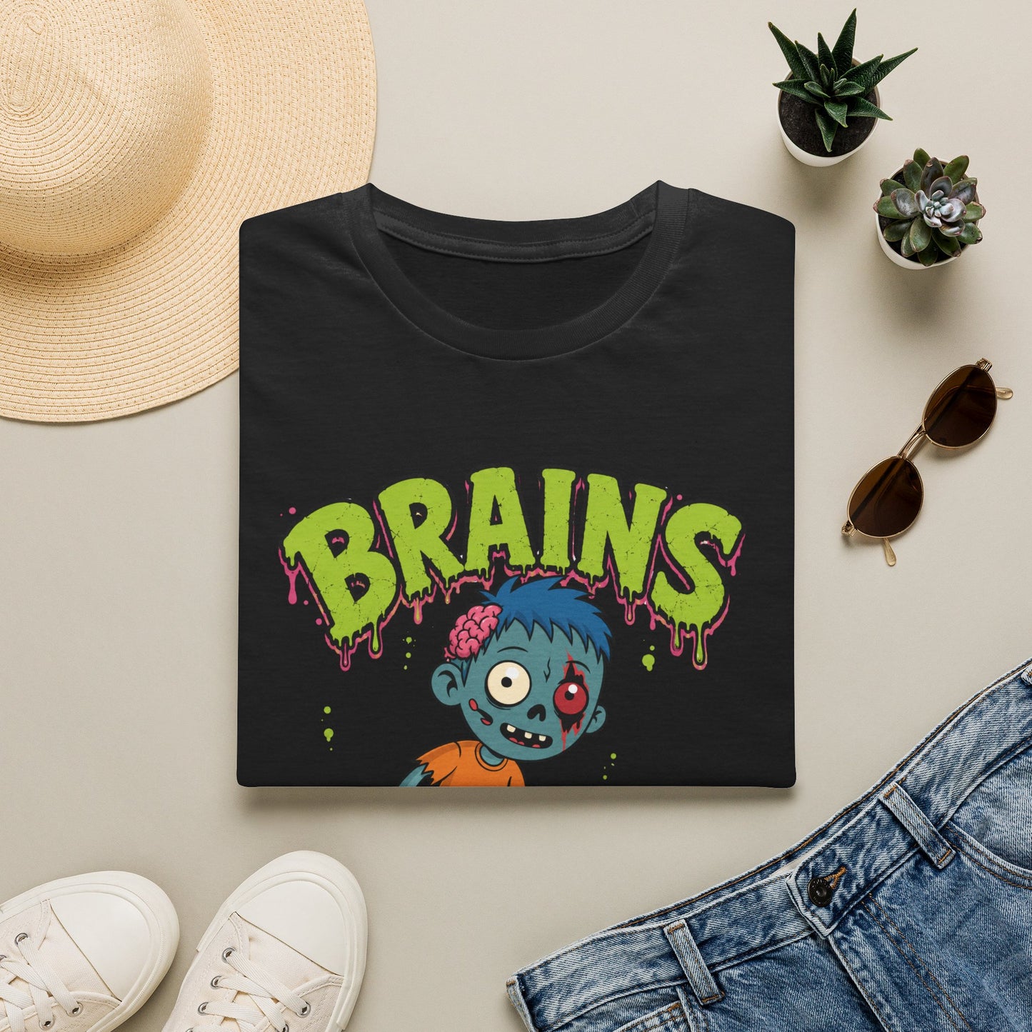 Brains Zombie Graphic Tee | Funny Halloween Shirt | Vintage Horror T-Shirt