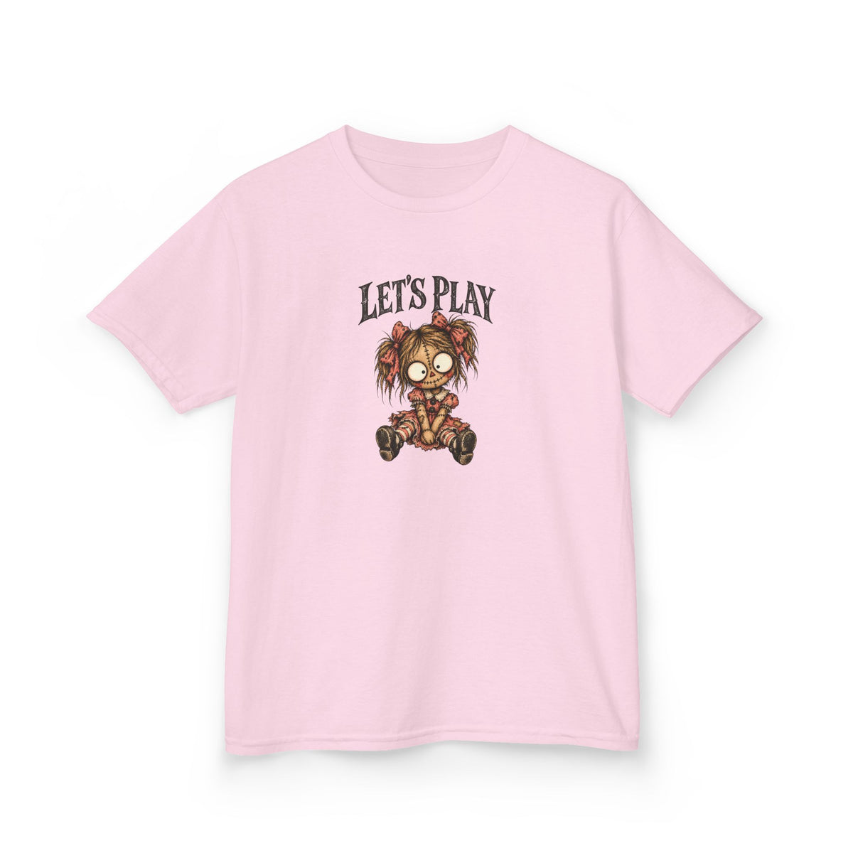 Let's Play Creepy Doll Youth Halloween T-Shirt | Spooky Kids Graphic Tee