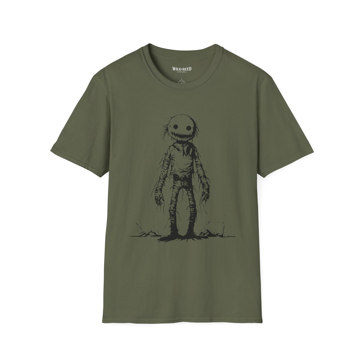 Wild Reed Apparel Creepy Smiley Monster Halloween Shirt | Vintage Horror Graphic Tee