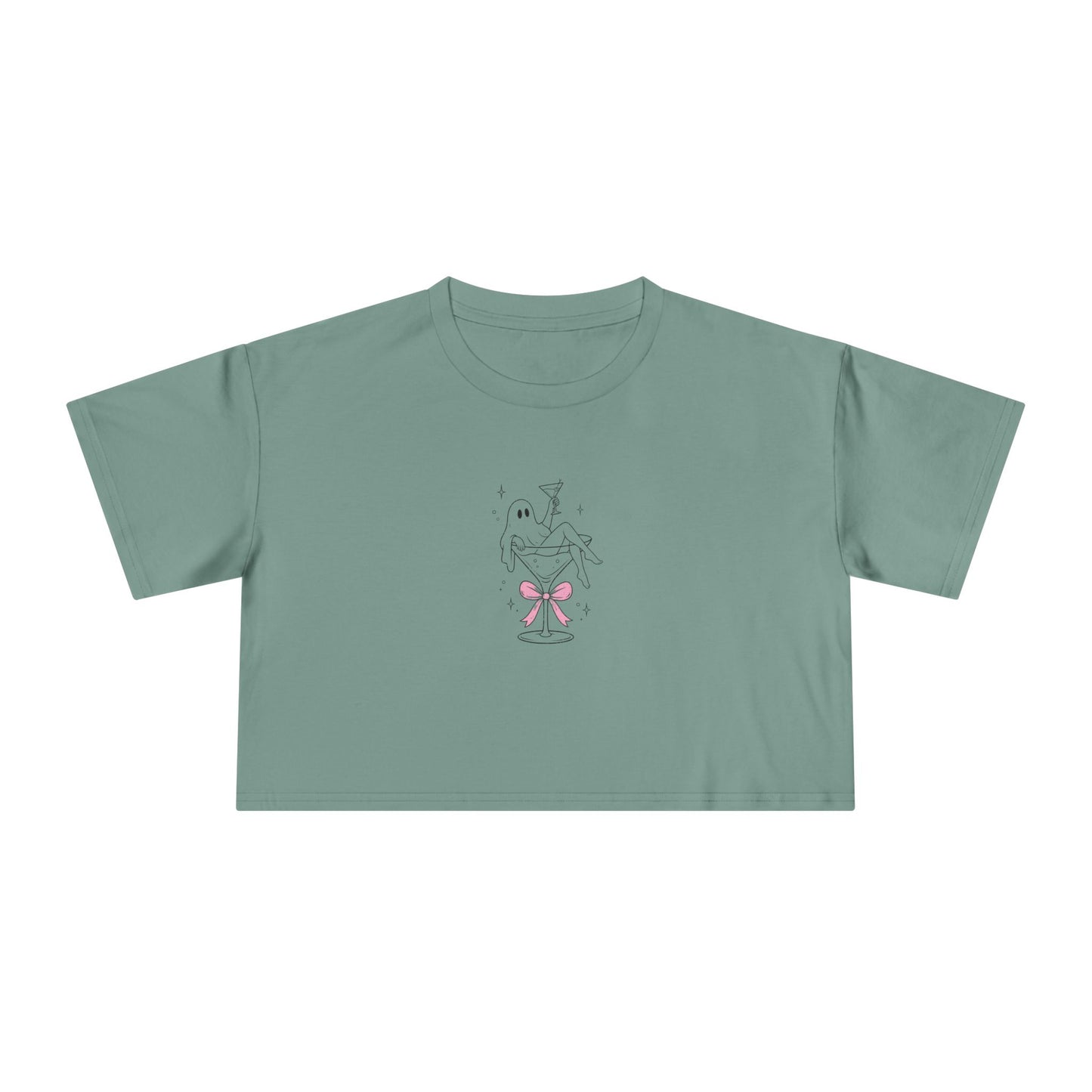 Martini Ghost Crop Tee – Cute Halloween Cocktail Graphic Shirt