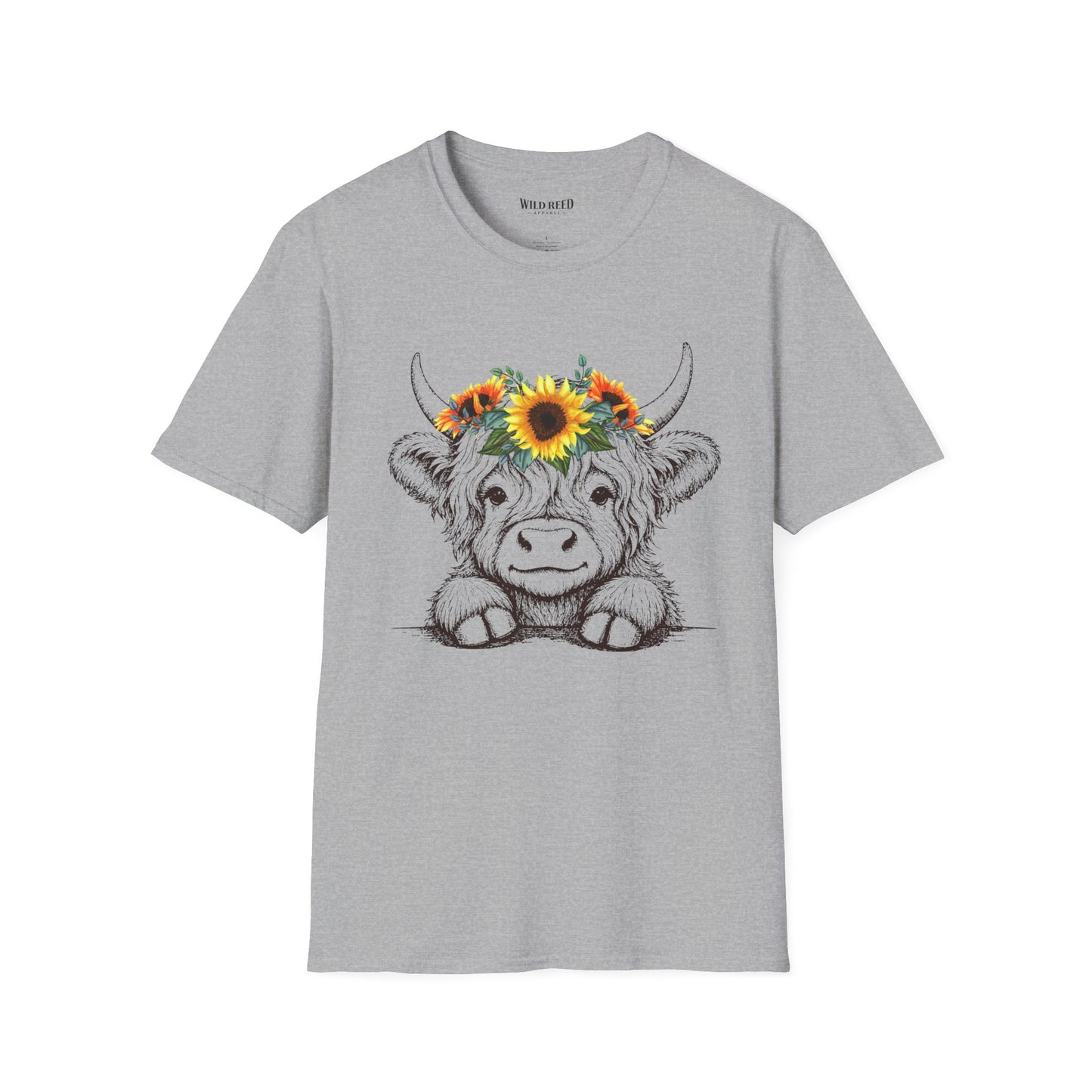 Highland Cow Sunflower Crown T-Shirt | Cute Floral Cow Graphic Tee | Farmhouse Western Shirt | Country Girl Gift