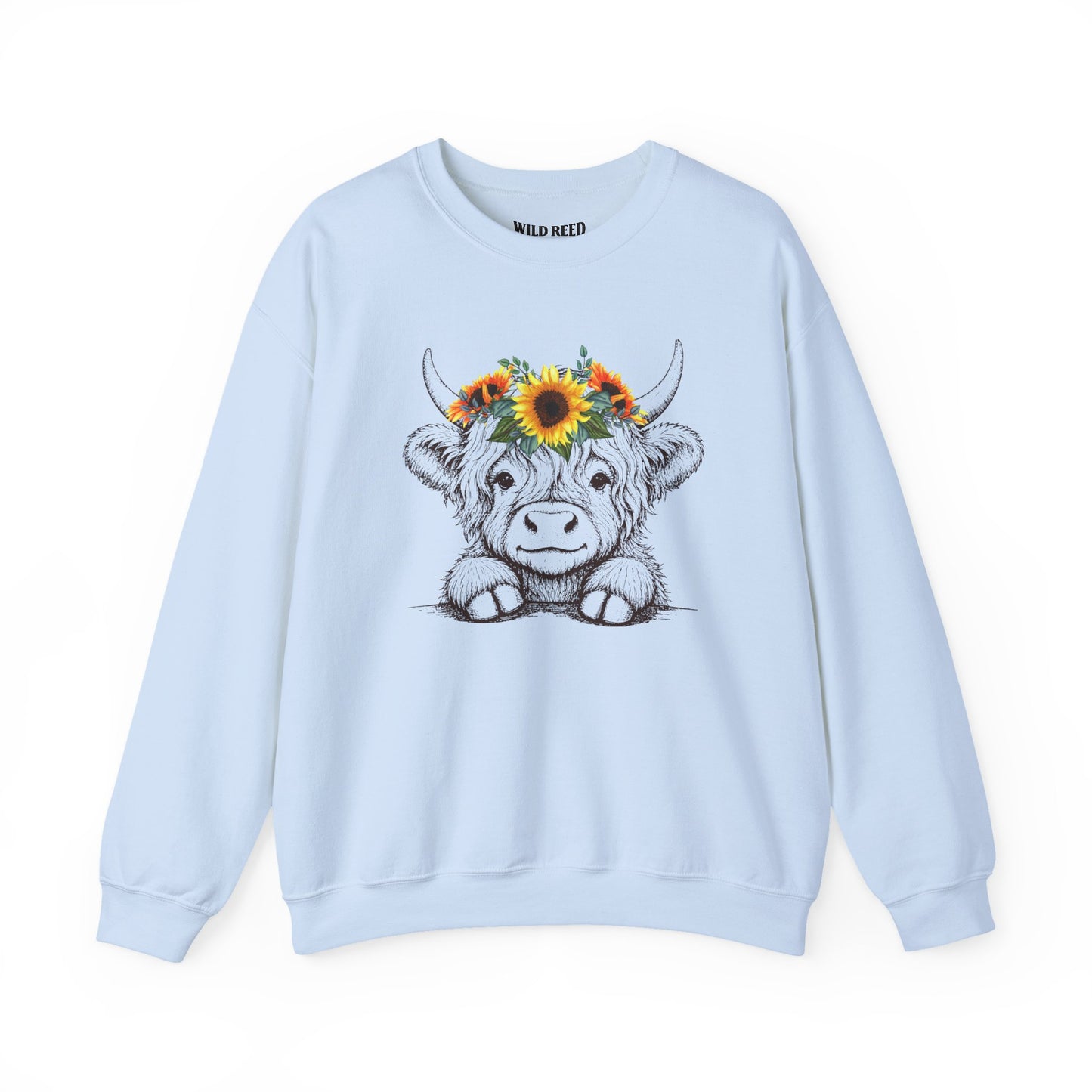 Baby Highland Cow Sunflower Crown Graphic Tee | Cute Floral Cow Shirt | Wild Reed Apparel