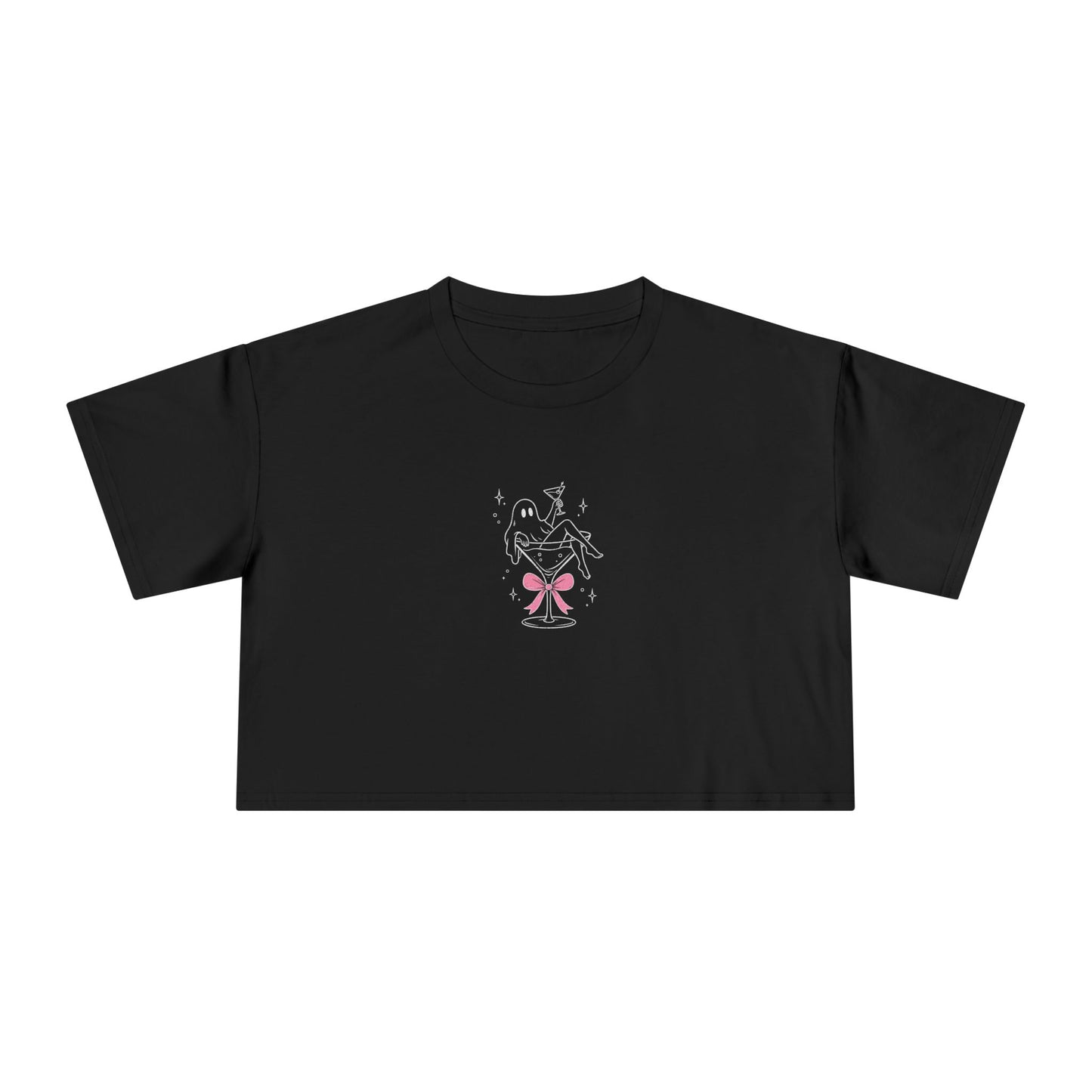 Martini Ghost Crop Tee – Cute Halloween Cocktail Graphic Shirt