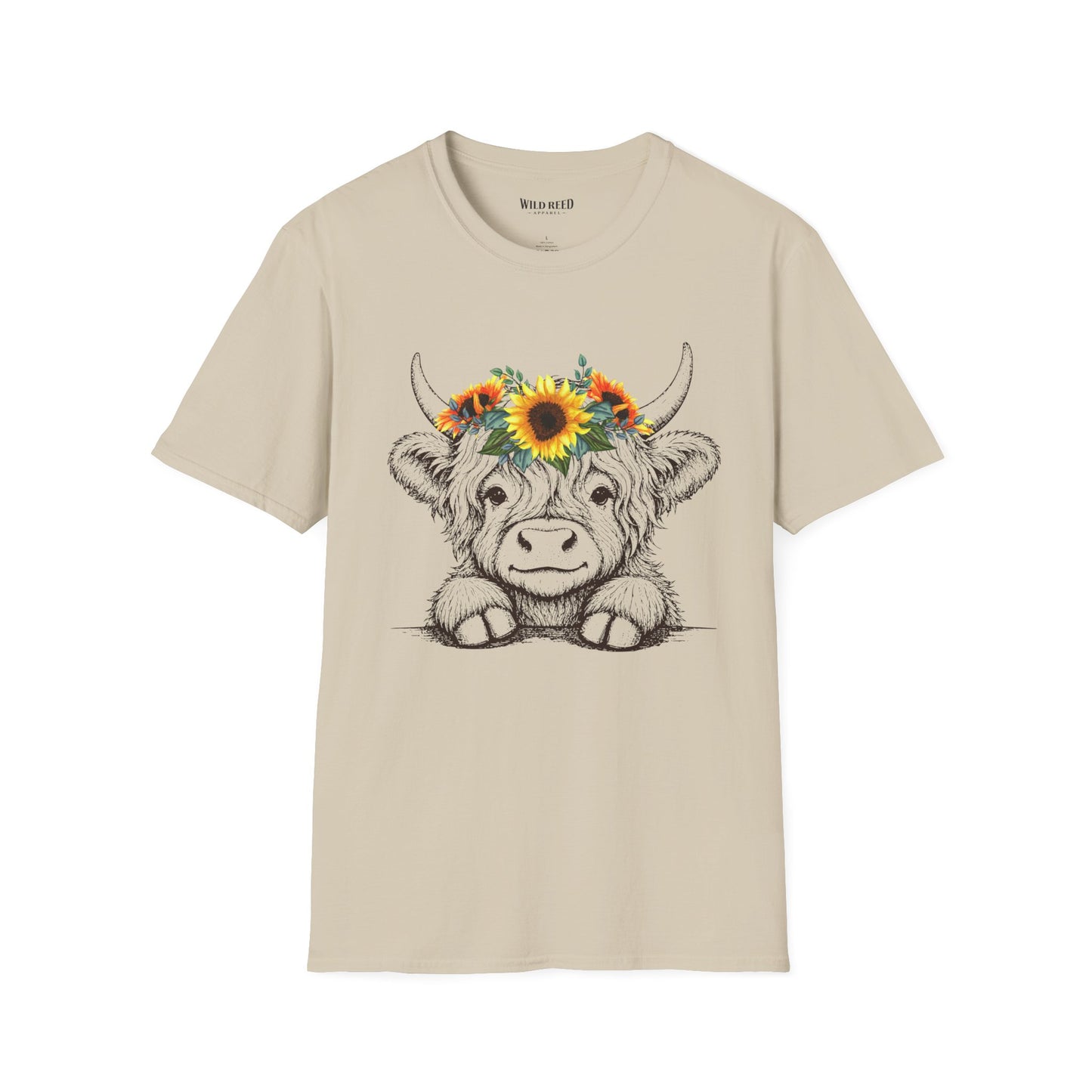 Highland Cow Sunflower Crown T-Shirt | Cute Floral Cow Graphic Tee | Farmhouse Western Shirt | Country Girl Gift