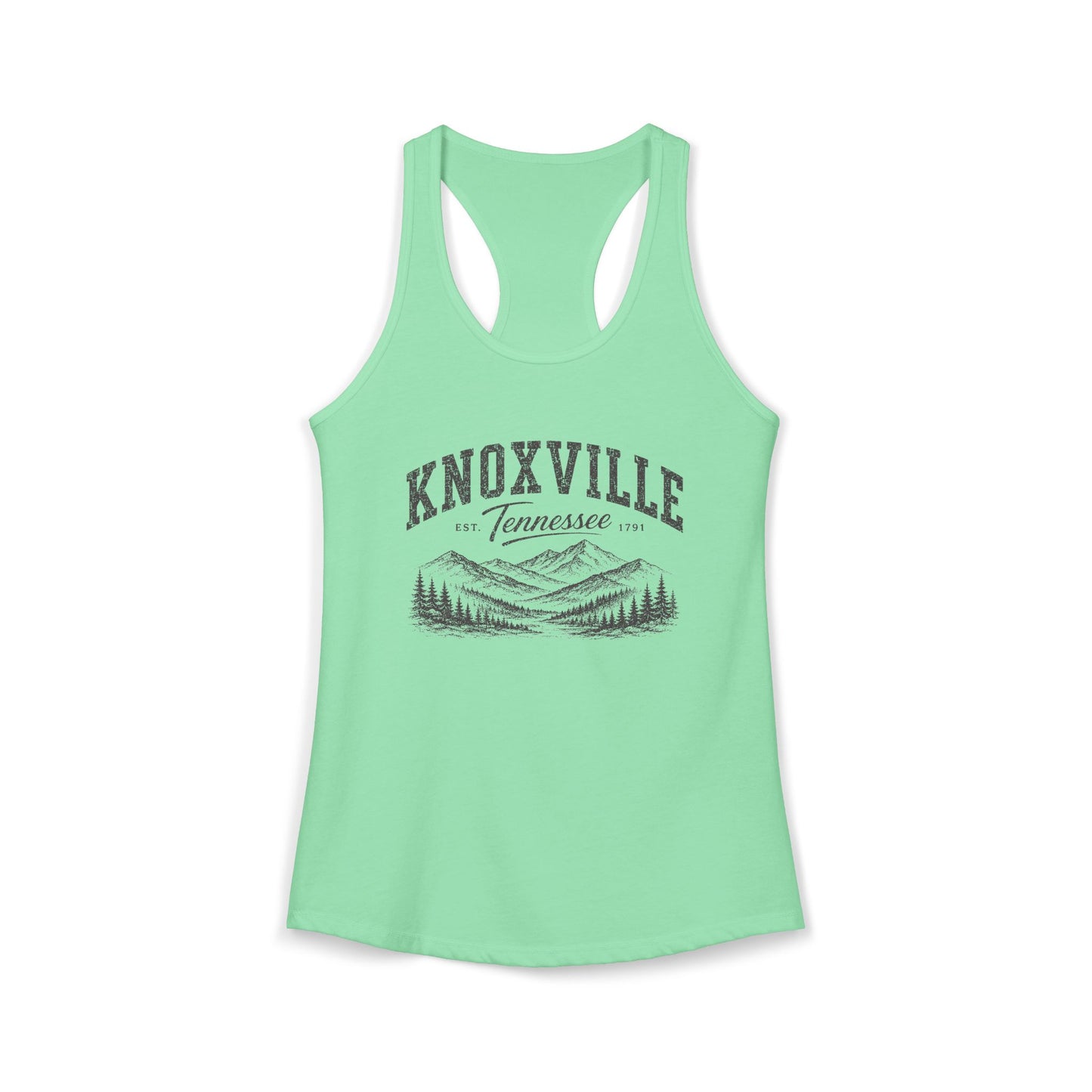 Mint Green racerback tank top with 'Knoxville, Tennessee' graphic on a white background