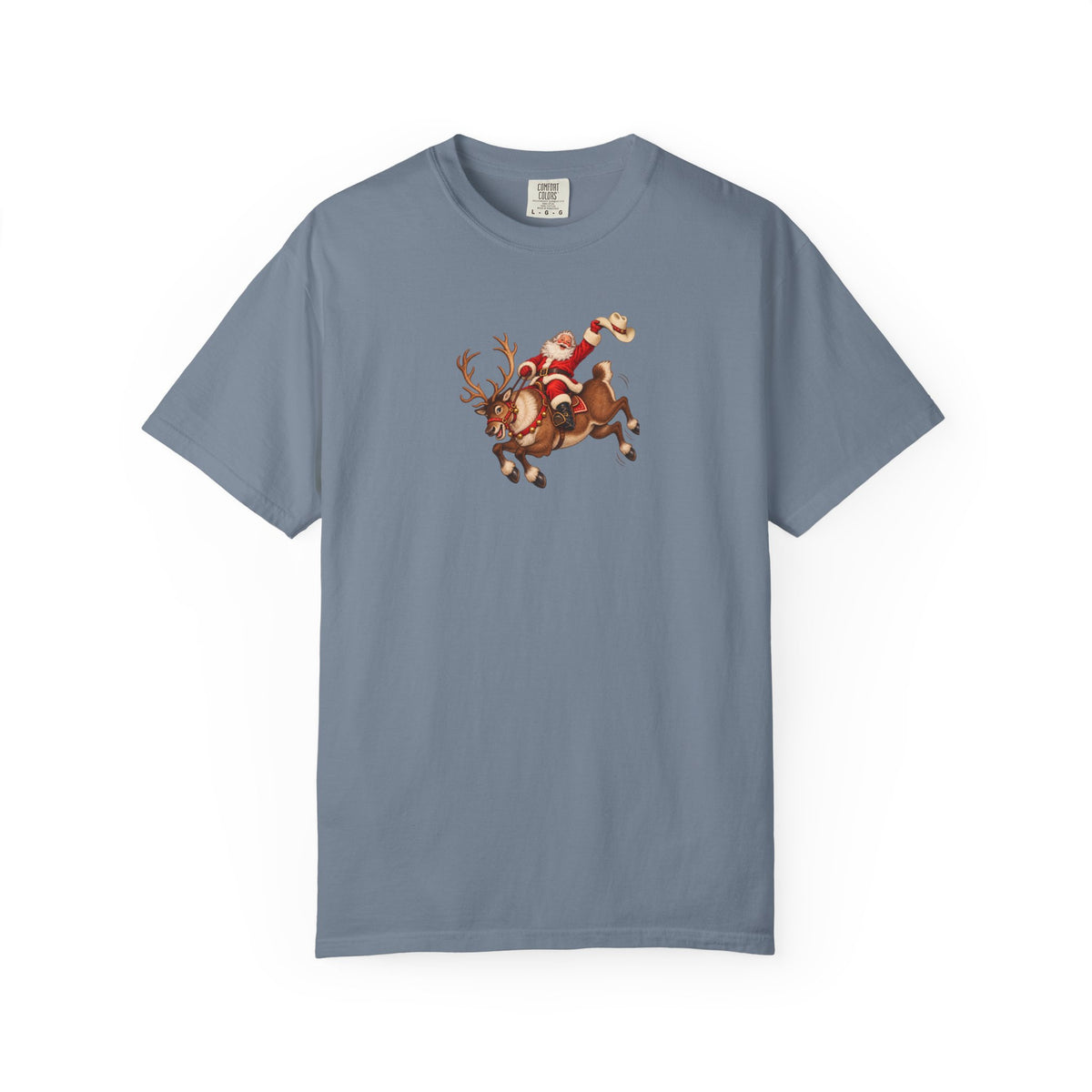 Santa Riding a Bucking Reindeer Graphic Tee | Western Christmas Shirt