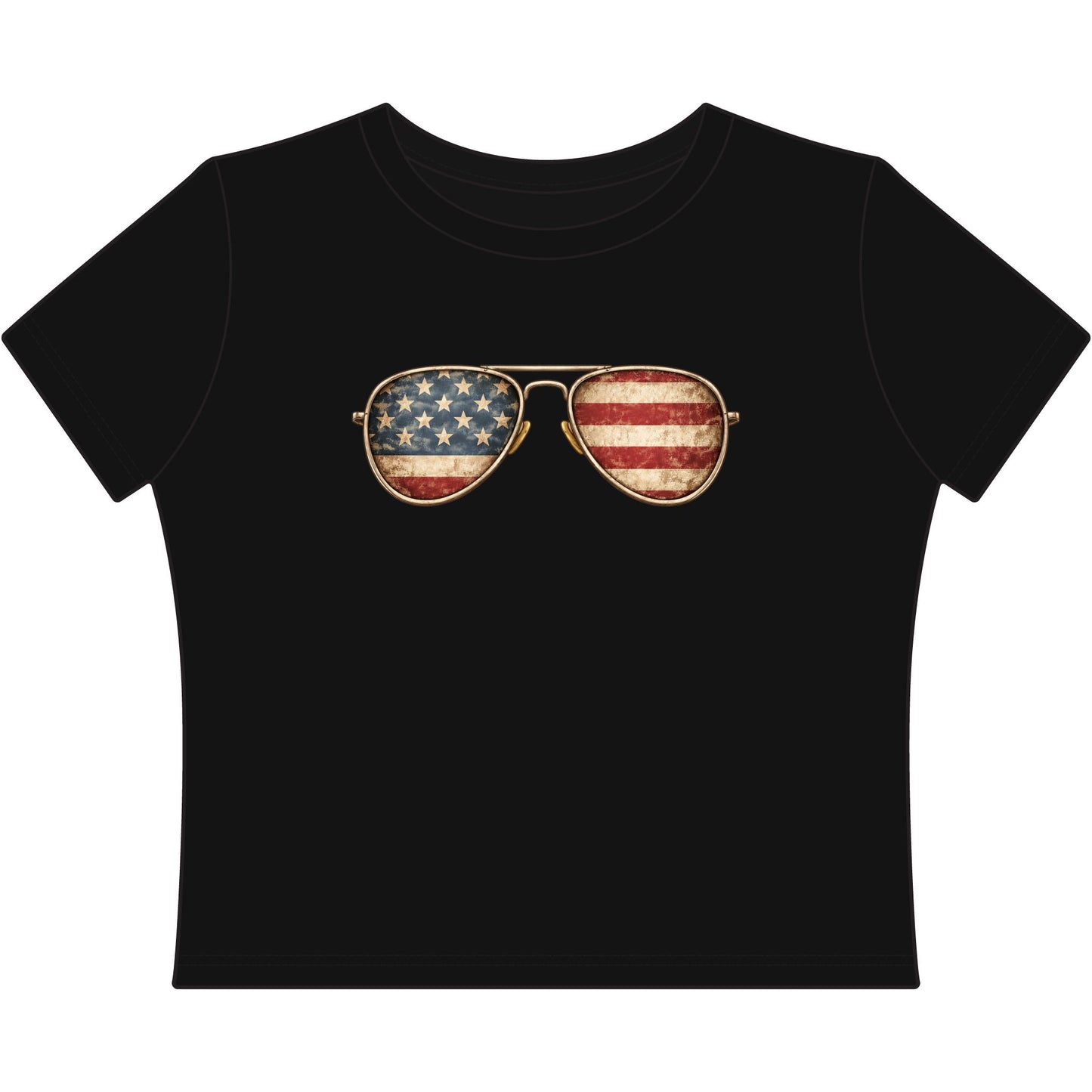 Patriotic Aviator Crop Top • Vintage Flag Sunglasses Baby Tee • Americana Graphic Crop Top