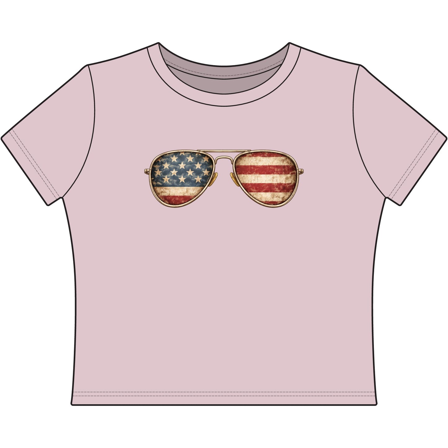 Patriotic Aviator Crop Top • Vintage Flag Sunglasses Baby Tee • Americana Graphic Crop Top