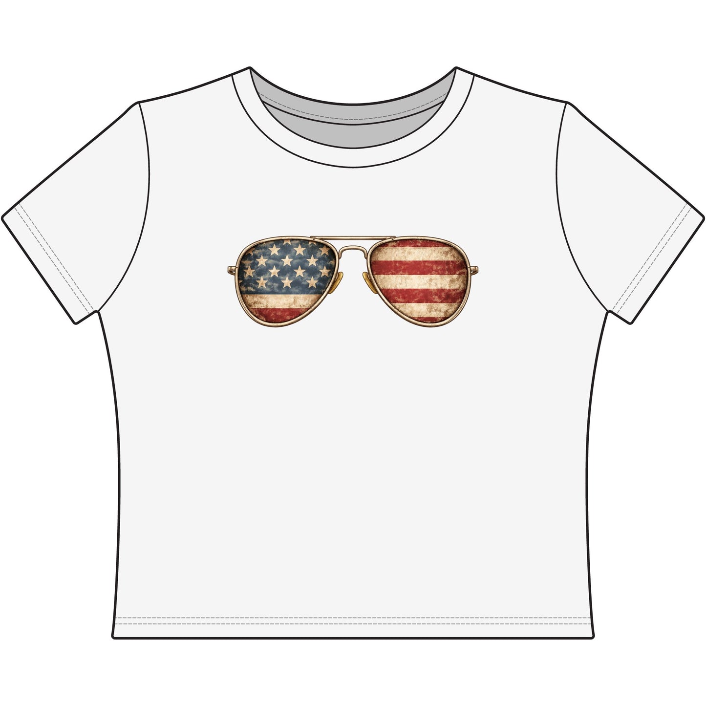 Patriotic Aviator Crop Top • Vintage Flag Sunglasses Baby Tee • Americana Graphic Crop Top