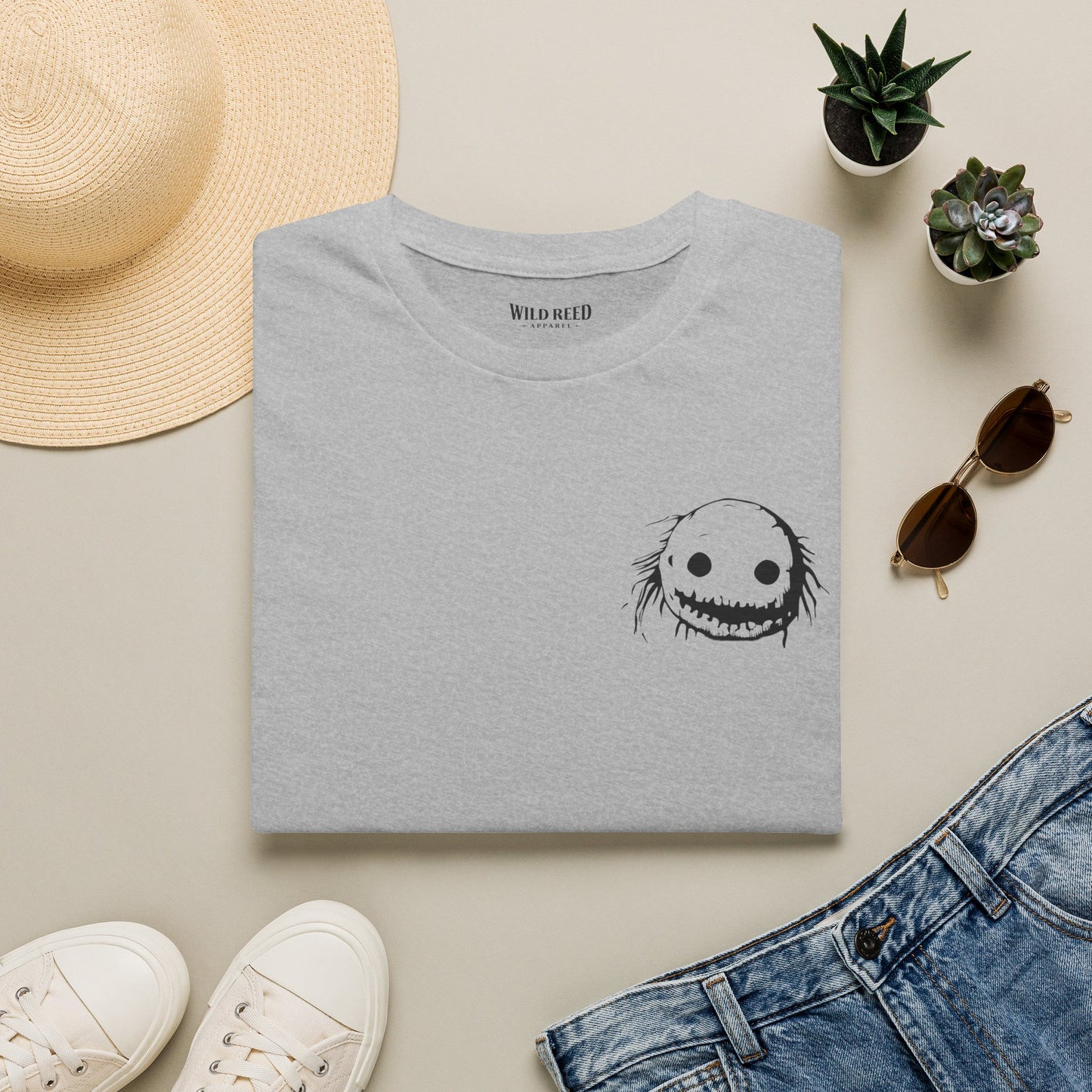 Wild Reed Apparel Creepy Monster Halloween Shirt | Vintage Horror Graphic Tee | Double-Sided Spooky Season T-Shirt