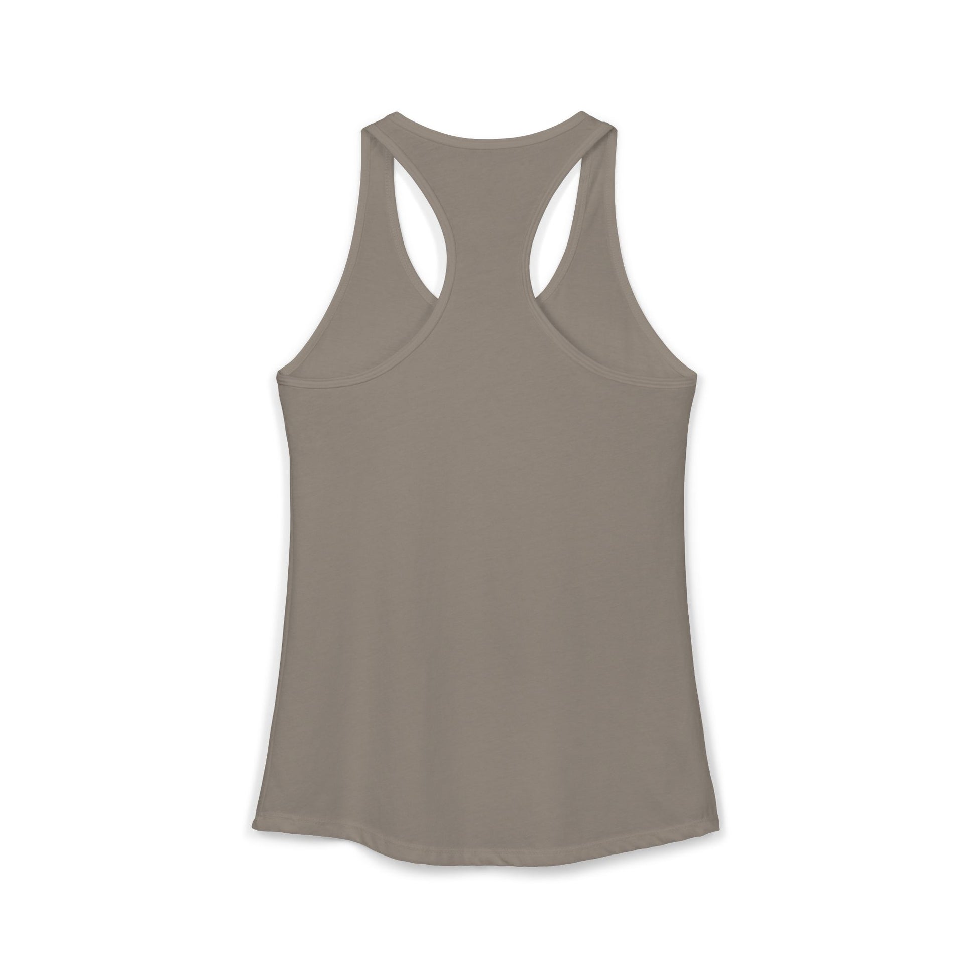 Back of solid gray racerback tank top on a white background