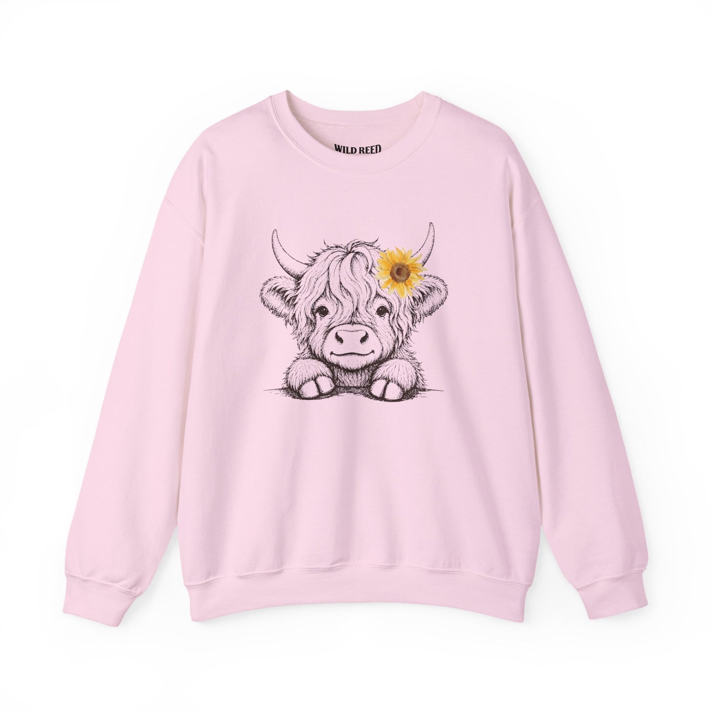 Baby Highland Cow Sunflower Sweatshirt | Cute Country Crewneck | Gildan 18000 | Wild Reed Apparel