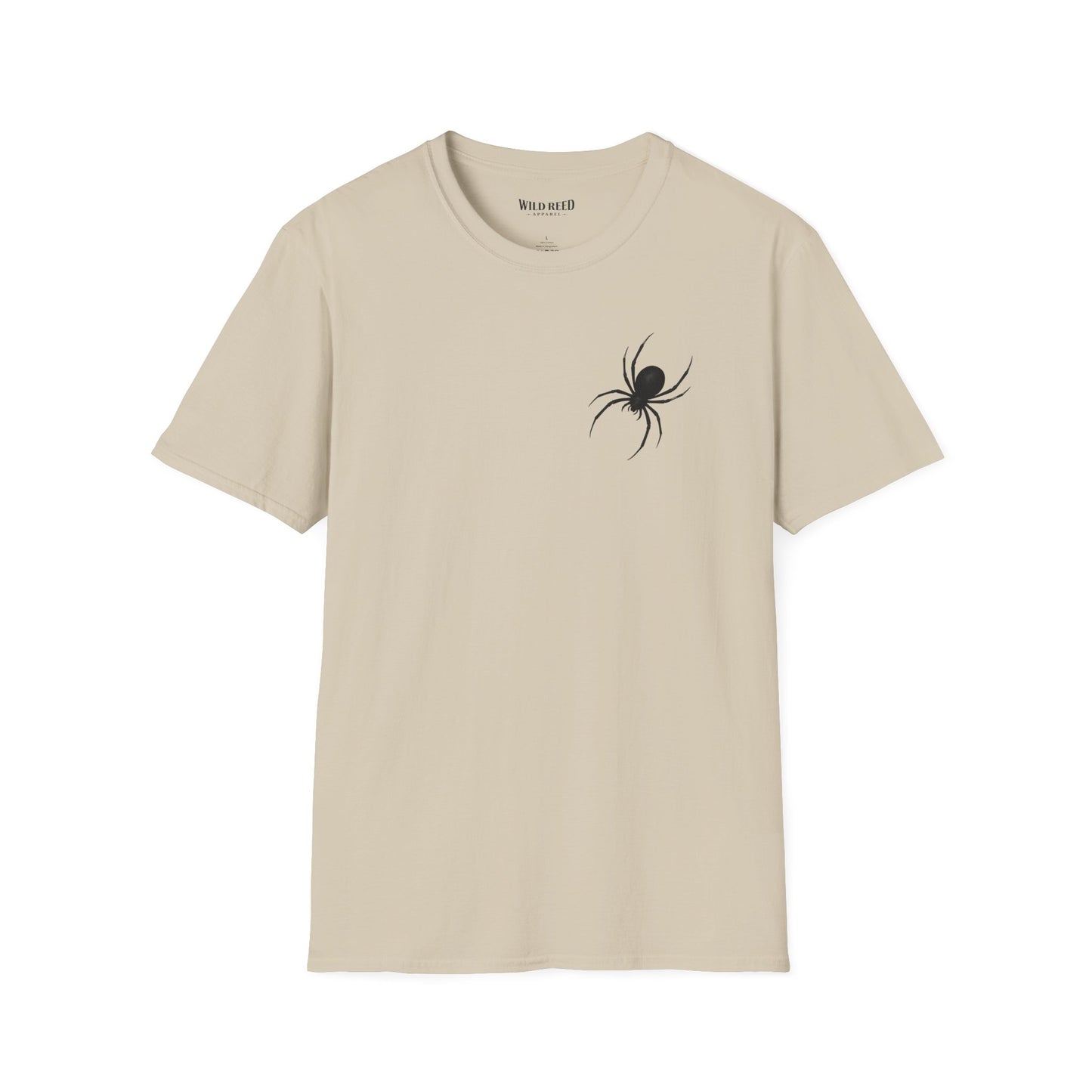 Black Spider graphic sand tee with a subtle black spider chest print