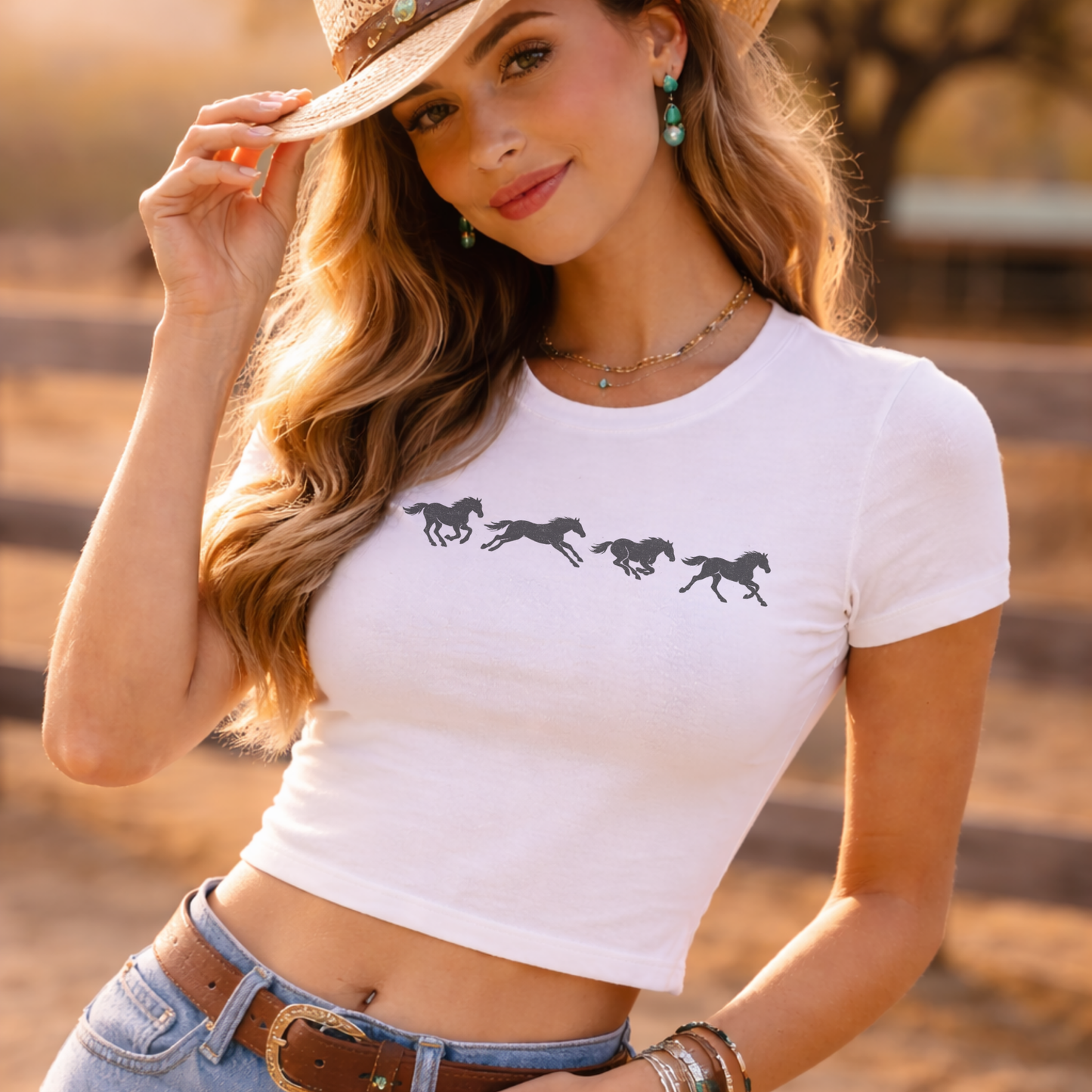 Wild Reed Running Horse Crop Top | Western Horse Shirt | Cowgirl Cropped Baby Tee | Western Graphic Tee | Rodeo Horse Shirt