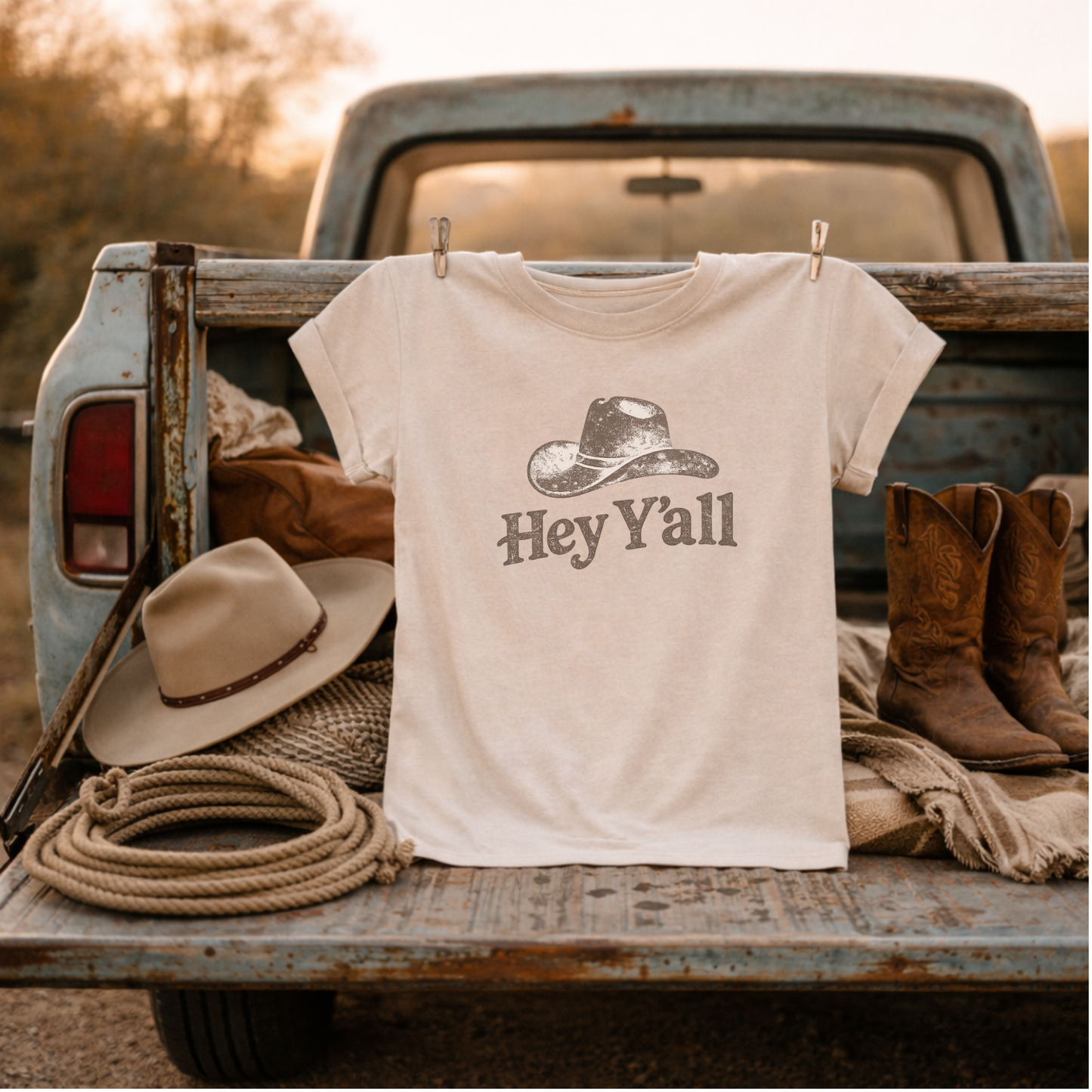 Hey Y'all Cowboy Hat Tee — Southern Greeting Graphic T-Shirt
