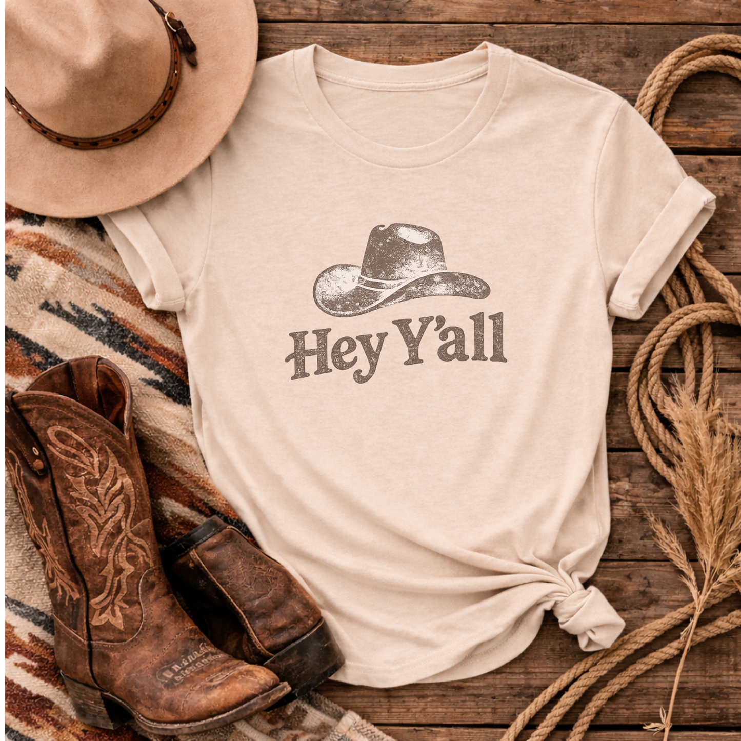 Hey Y'all Cowboy Hat Tee — Southern Greeting Graphic T-Shirt