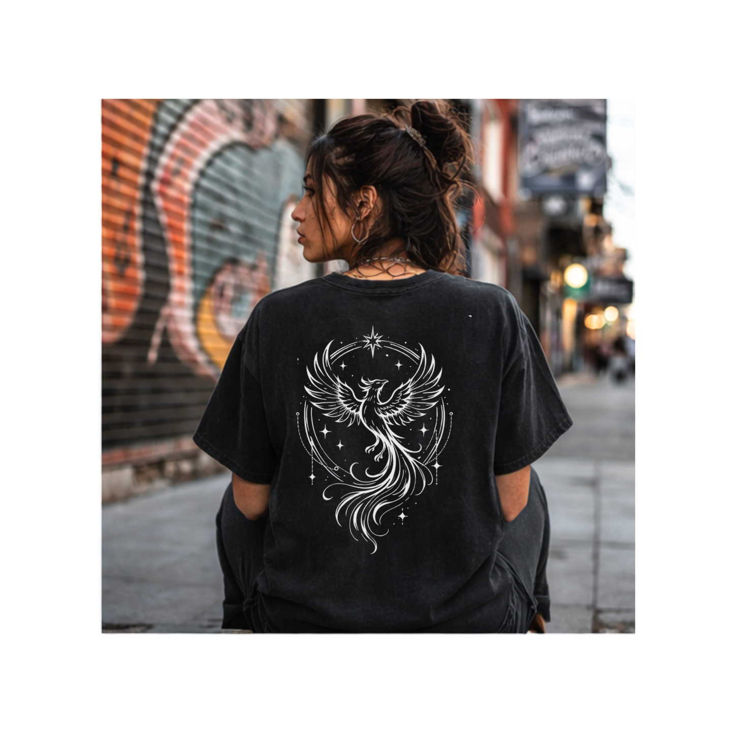 White RISE Phoenix Halo Graphic Tee • Vintage Washed Shirt • Streetwear Comfort Colors 1717 • Wild Reed