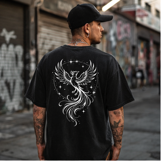 White RISE Phoenix Star Graphic Tee • Vintage Washed Shirt • Streetwear Comfort Colors 1717 • Wild Reed