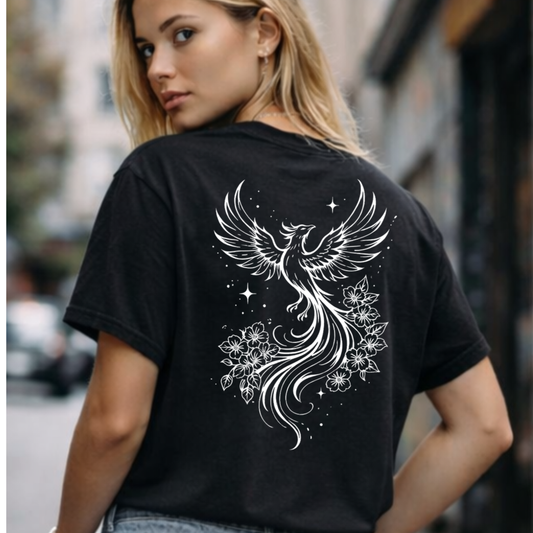 White RISE Phoenix Floral Graphic Tee, Vintage Washed Shirt,  Streetwear Comfort Colors 1717,  Wild Reed