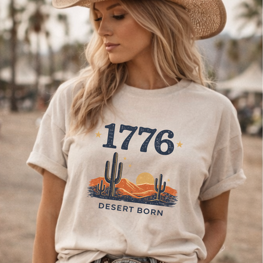 1776 Desert Born Western Graphic Tee • Vintage Patriotic USA Shirt