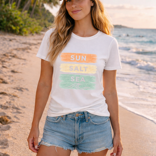 Sun Salt Sea Bella Canvas Unisex Jersey Tee, Coastal Graphic T Shirt, Beach Aesthetic Shirt, Ocean Inspired Tee, Cyan Sea Collection