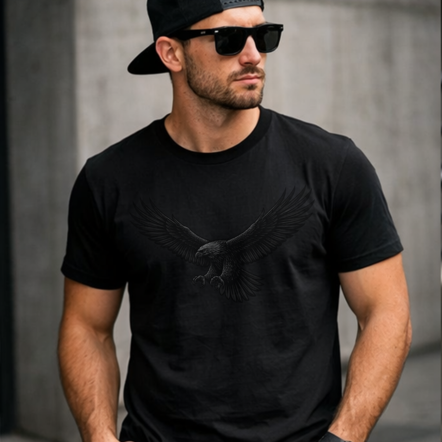 Black on Black Flying Eagle Shirt • Stealth Collection • Wild Reed Apparel