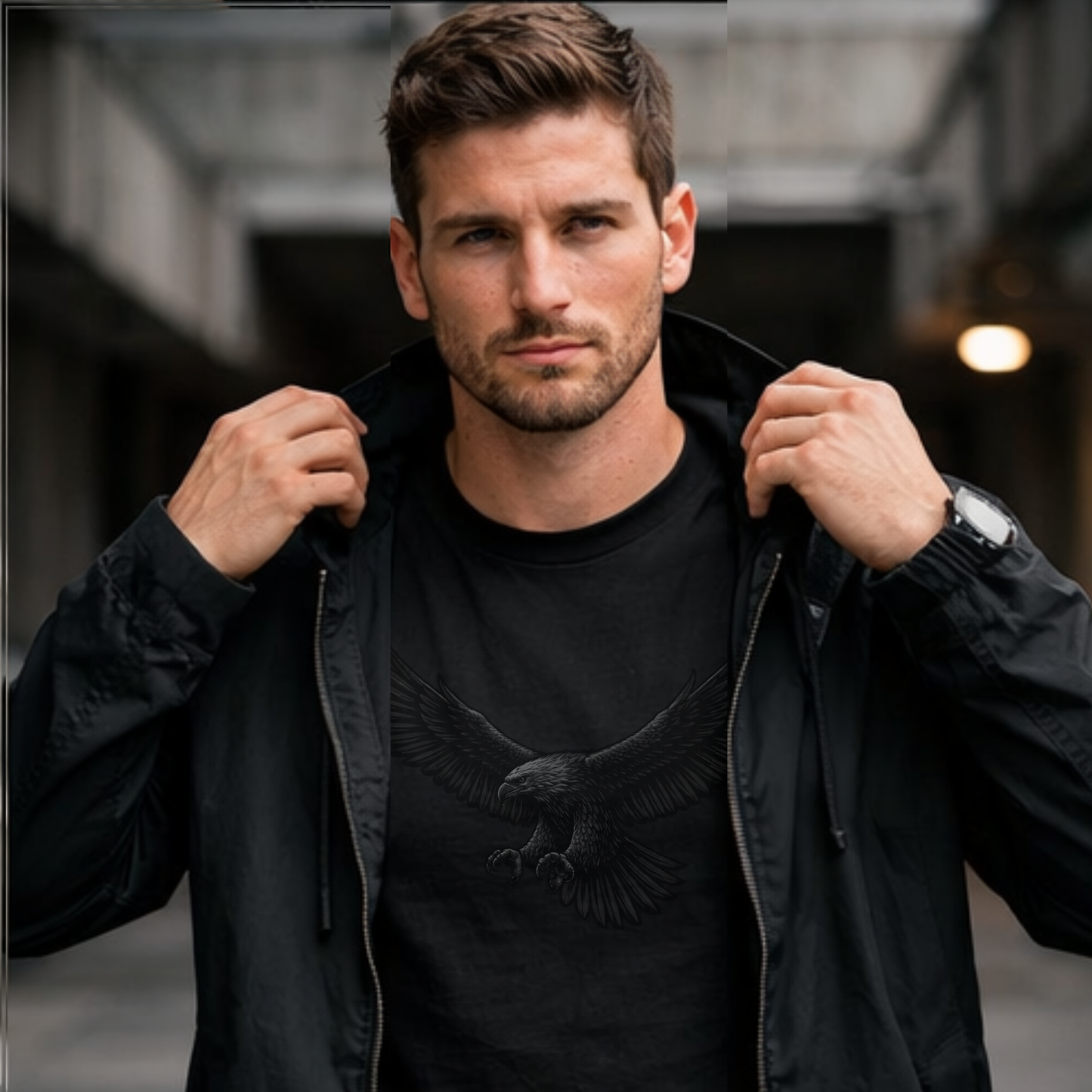 Black on Black Flying Eagle Shirt • Stealth Collection • Wild Reed Apparel